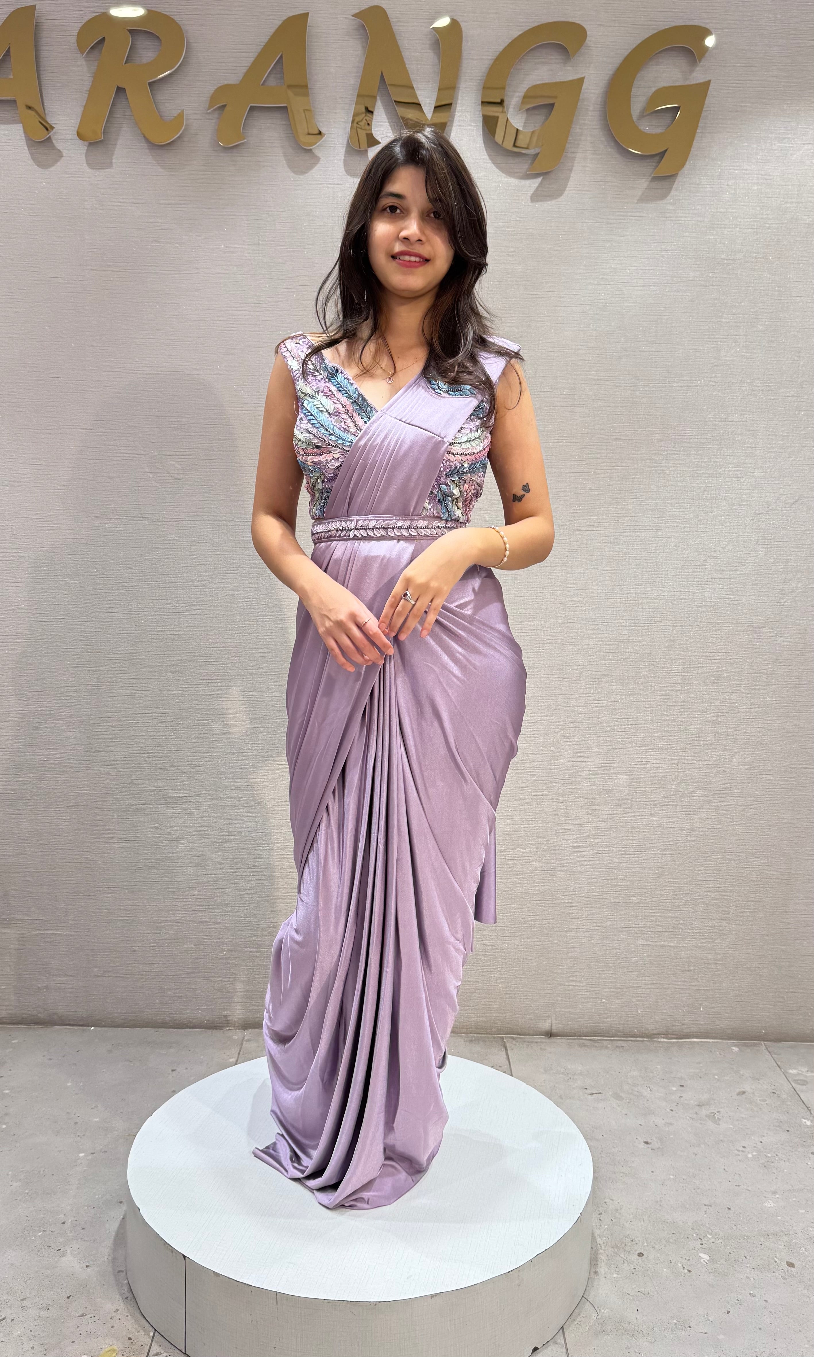 Blush Pink Lycra Drape Saree