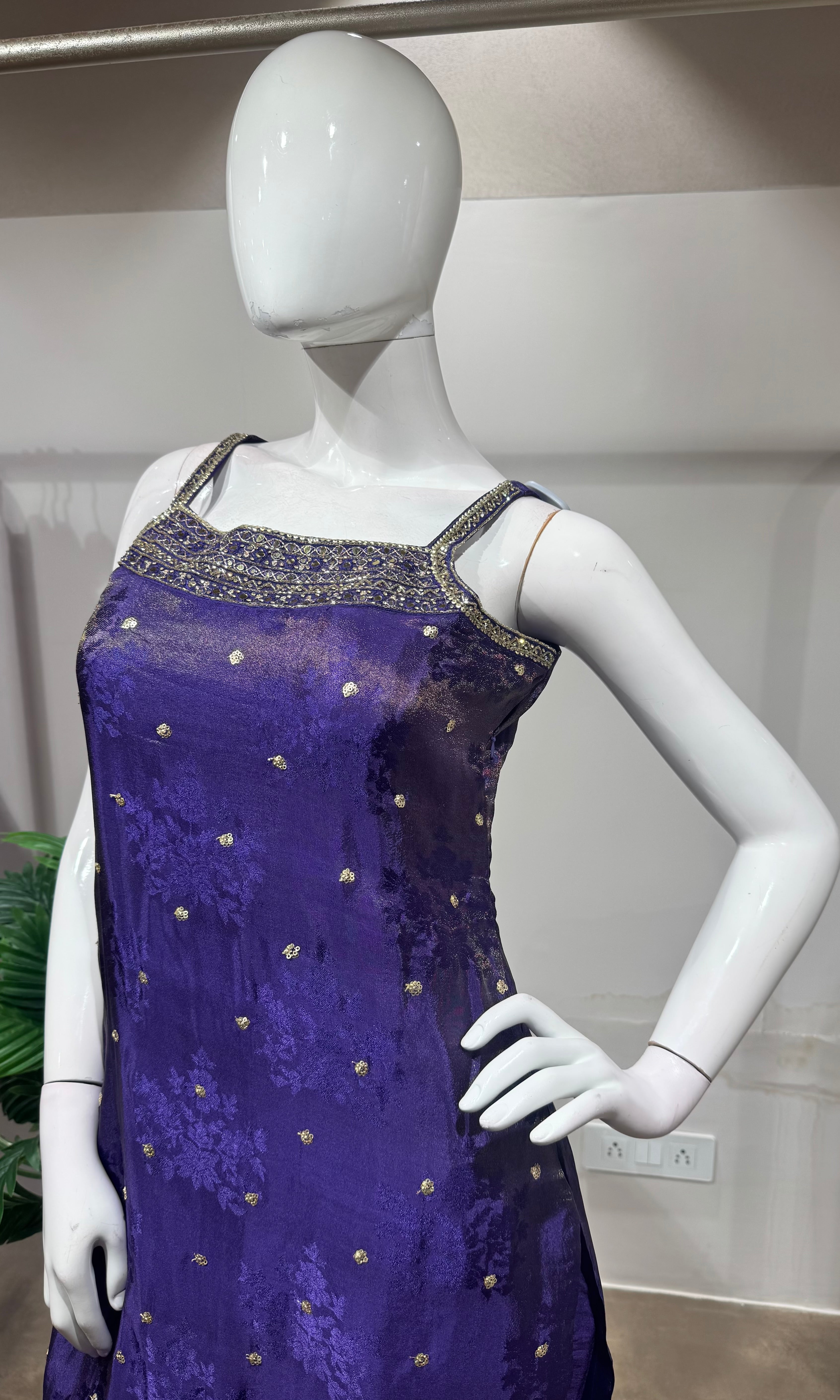 Purple silk embroidered kurta set