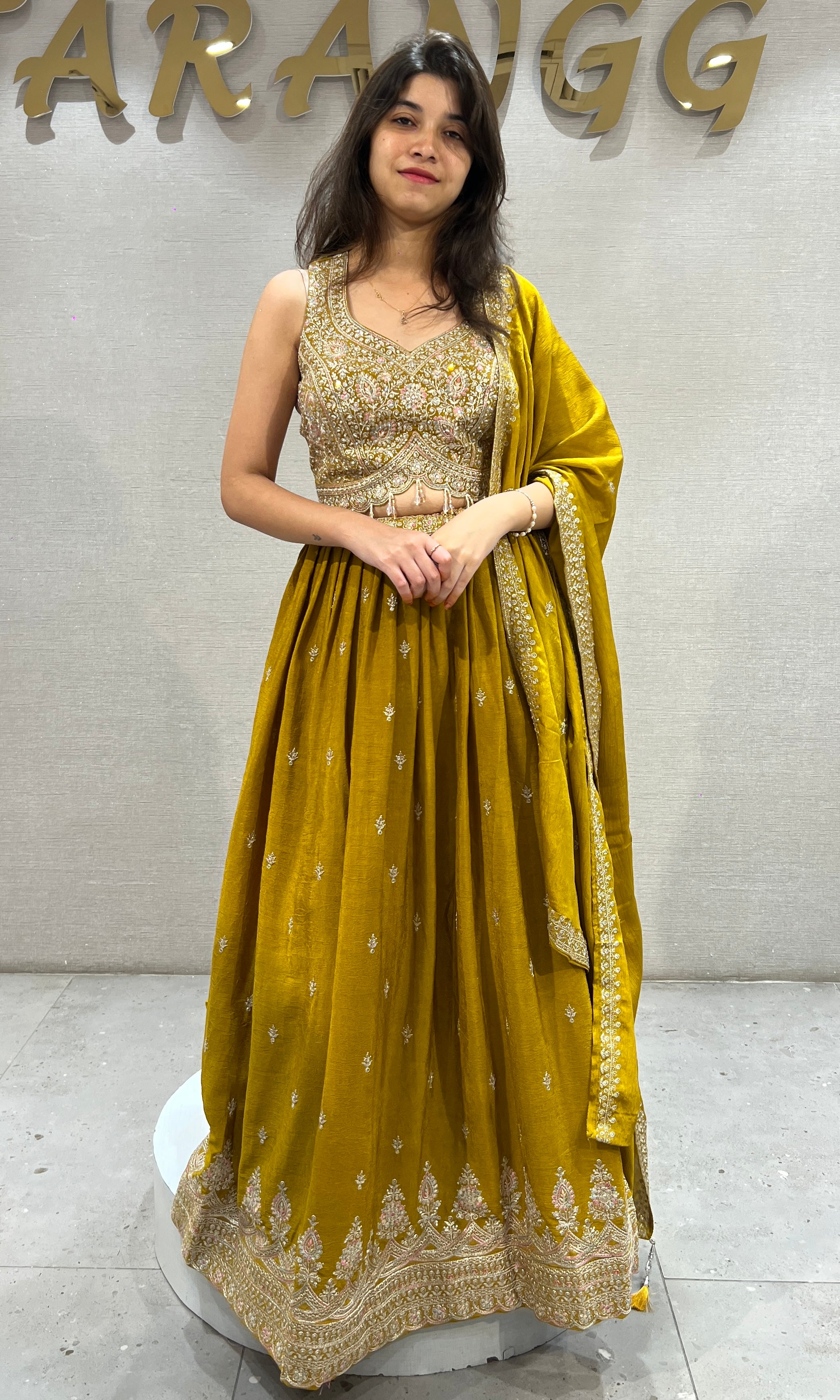 Mustard Lehenga Choli with Border Embroidery