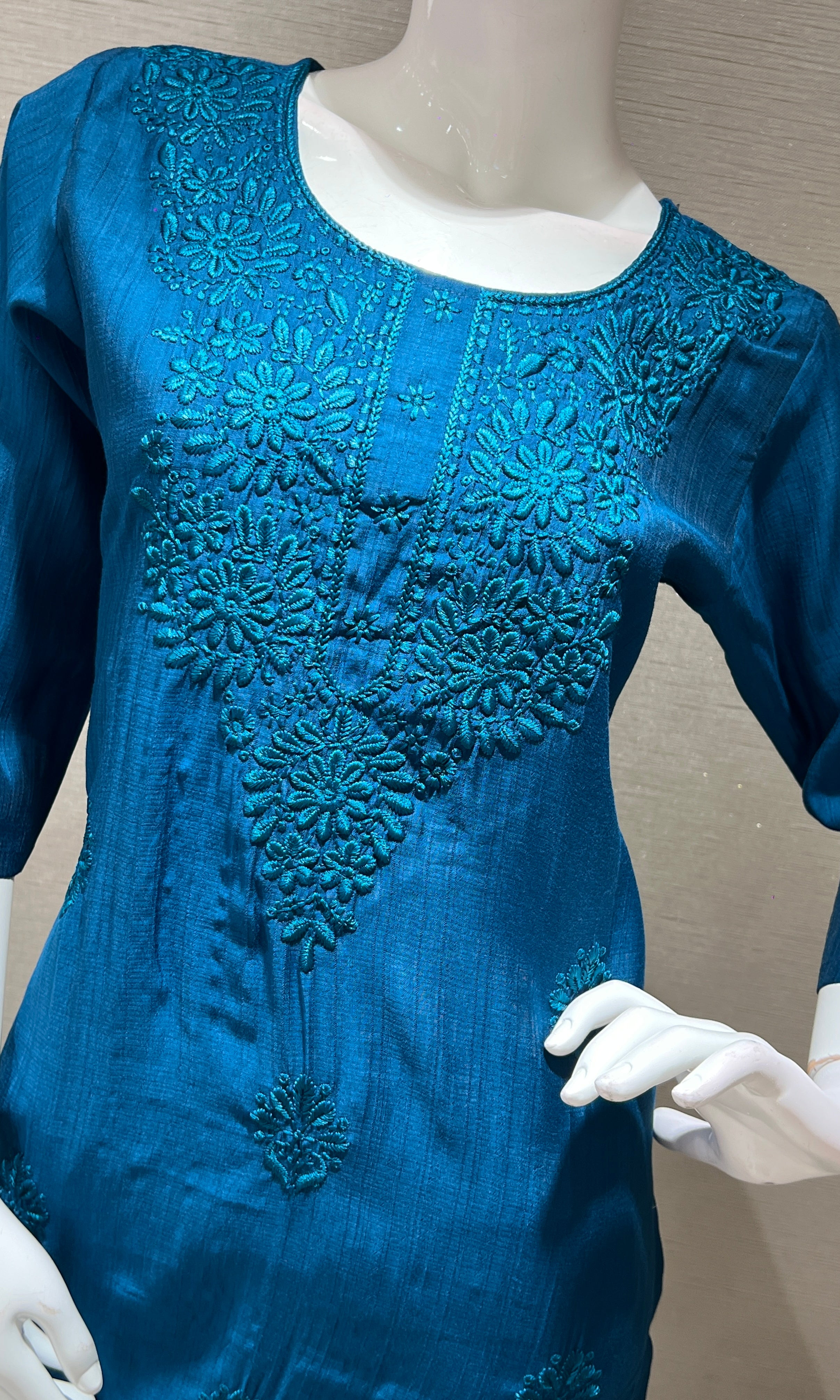 Blue EMBROIDERED KURTI TOP