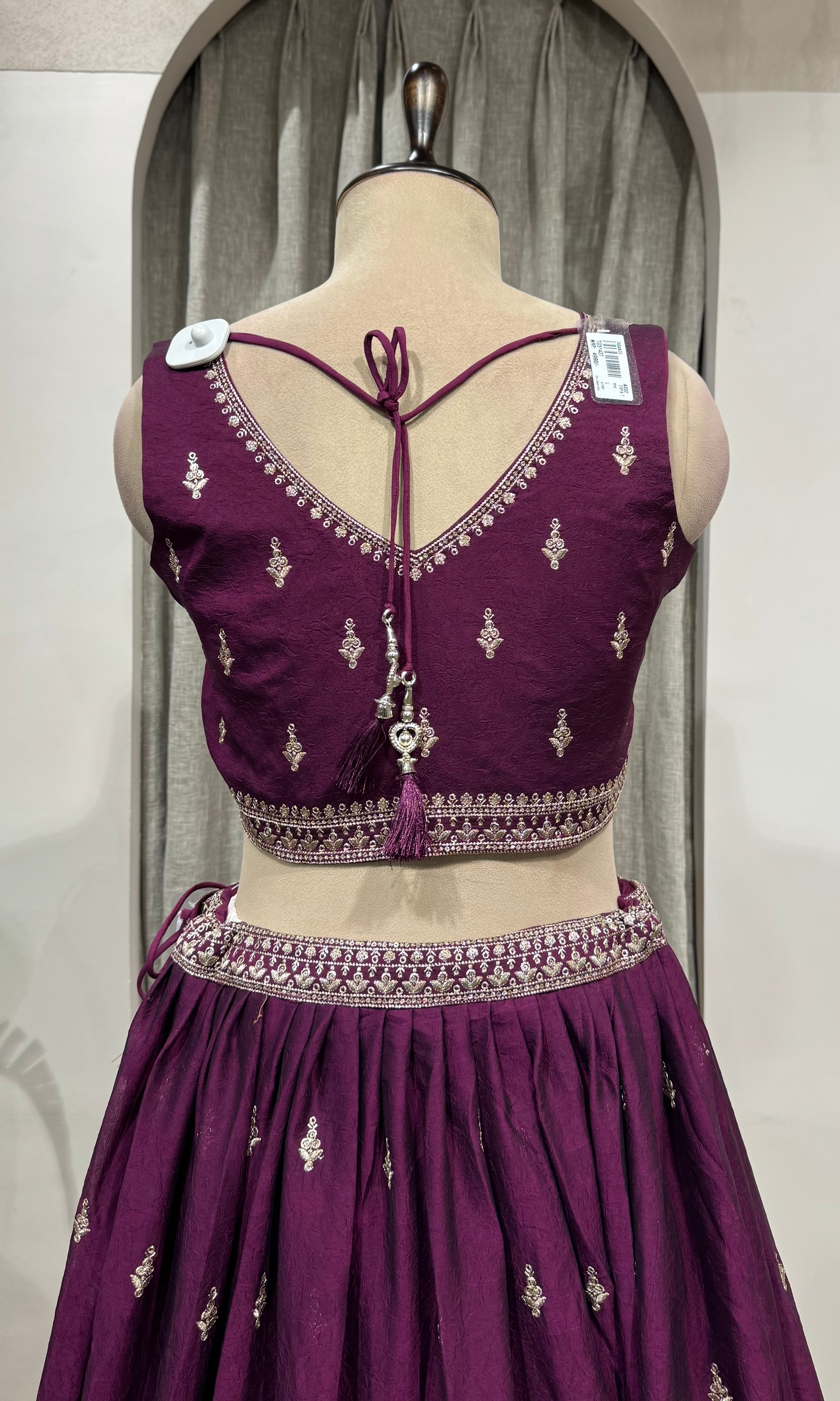 Wine Faux Silk Embroidered Sequins Lehenga Choli