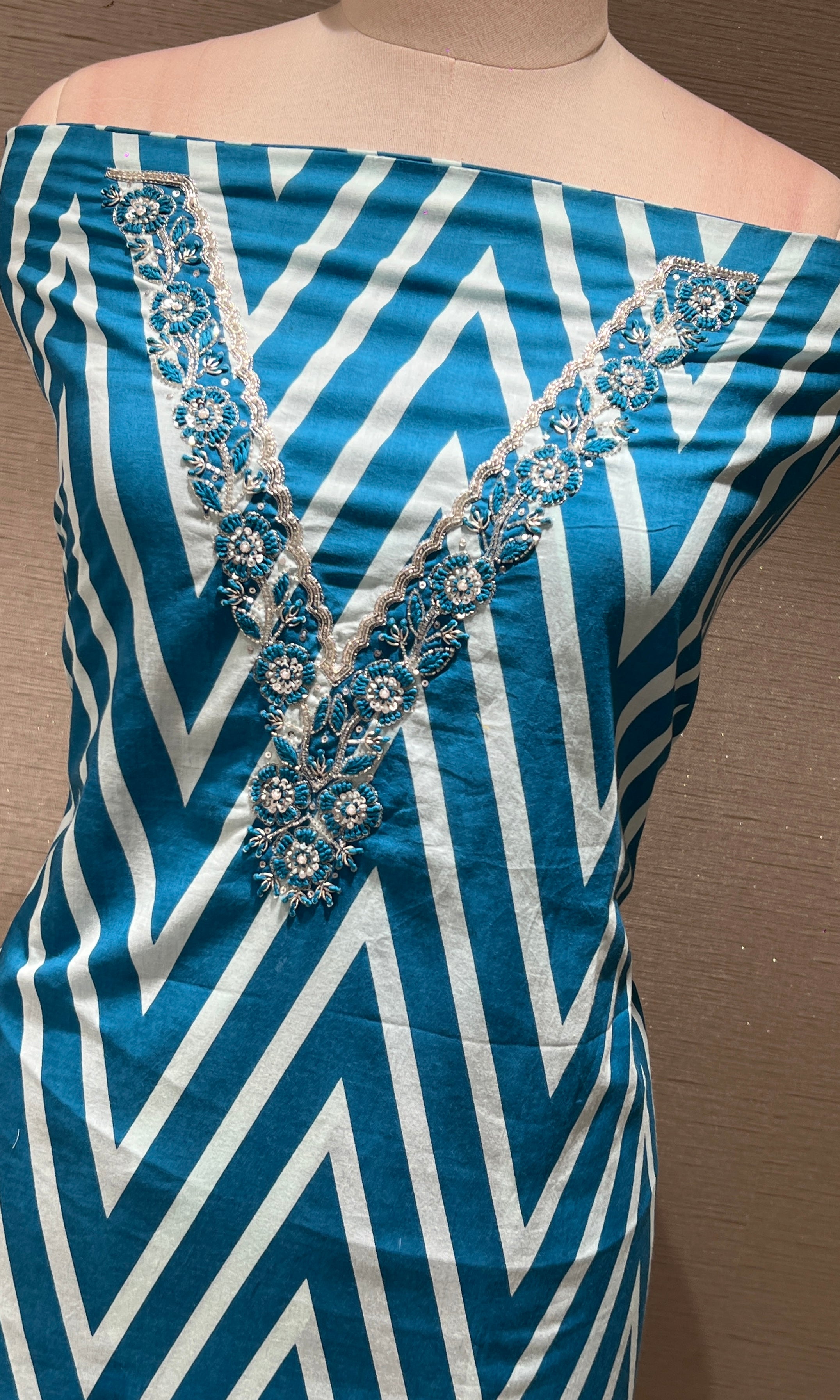 Blue floral dress material