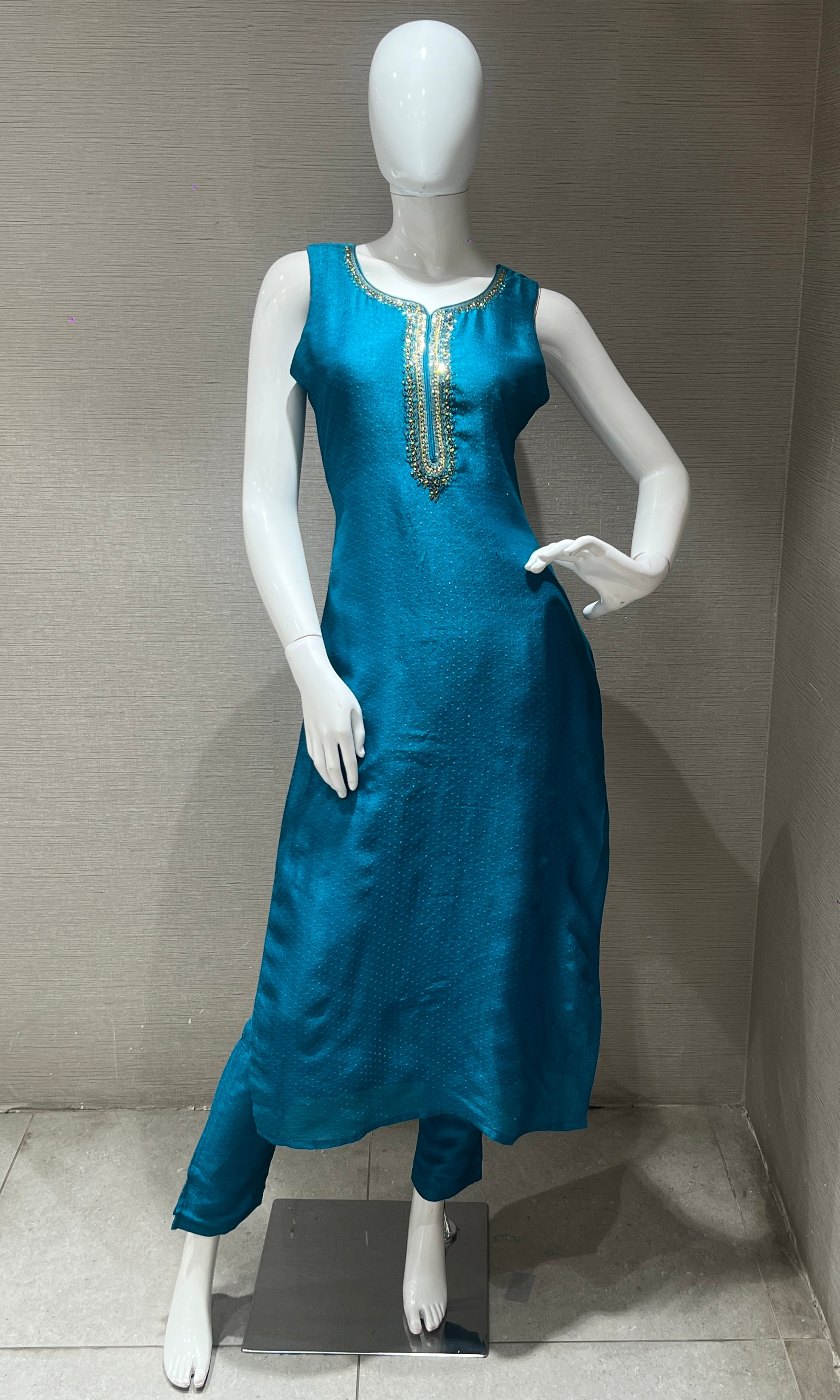 Blue Embroidered Kurta Set with Dupatta