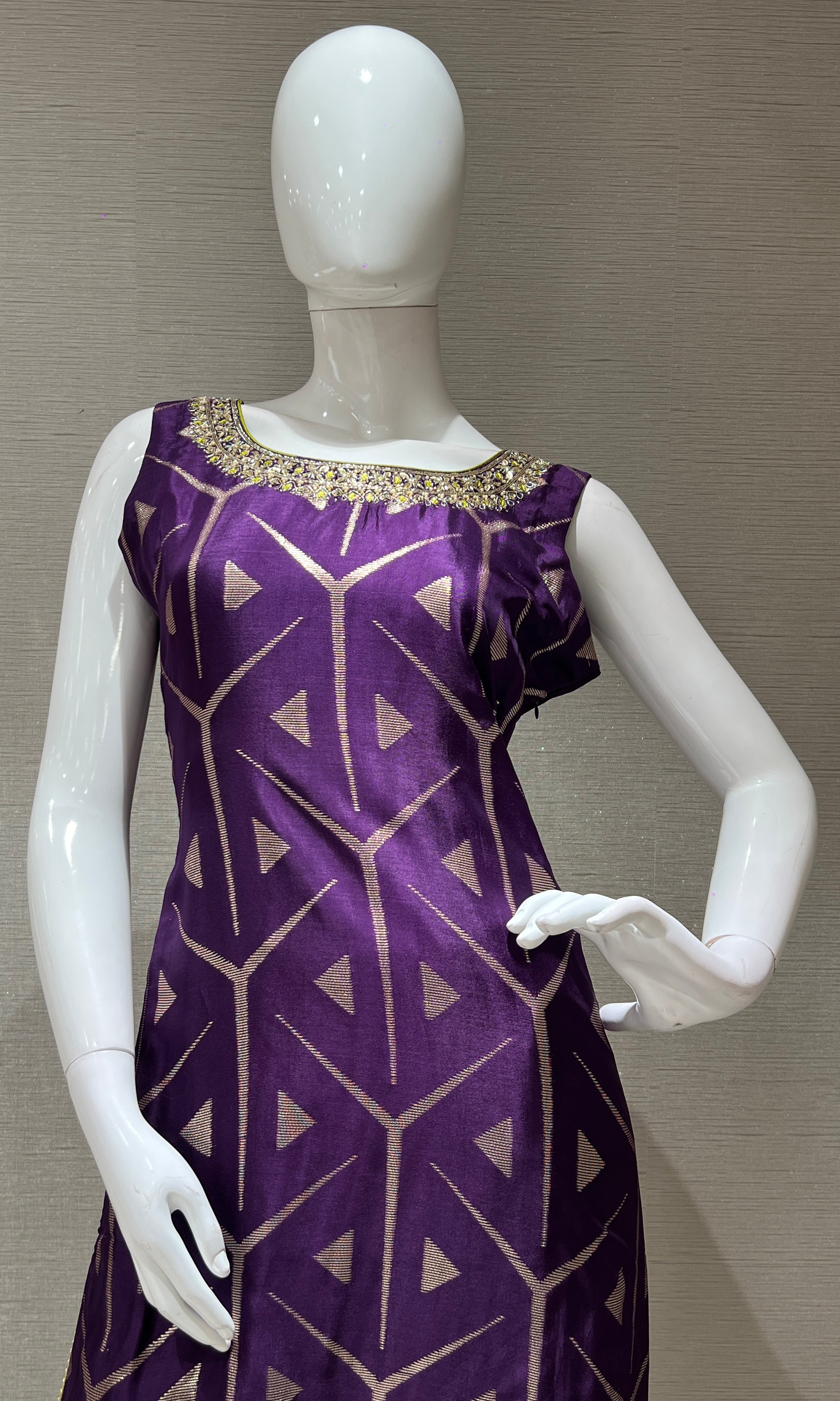 Purple Kurta set with Lime Shaded Dupatta