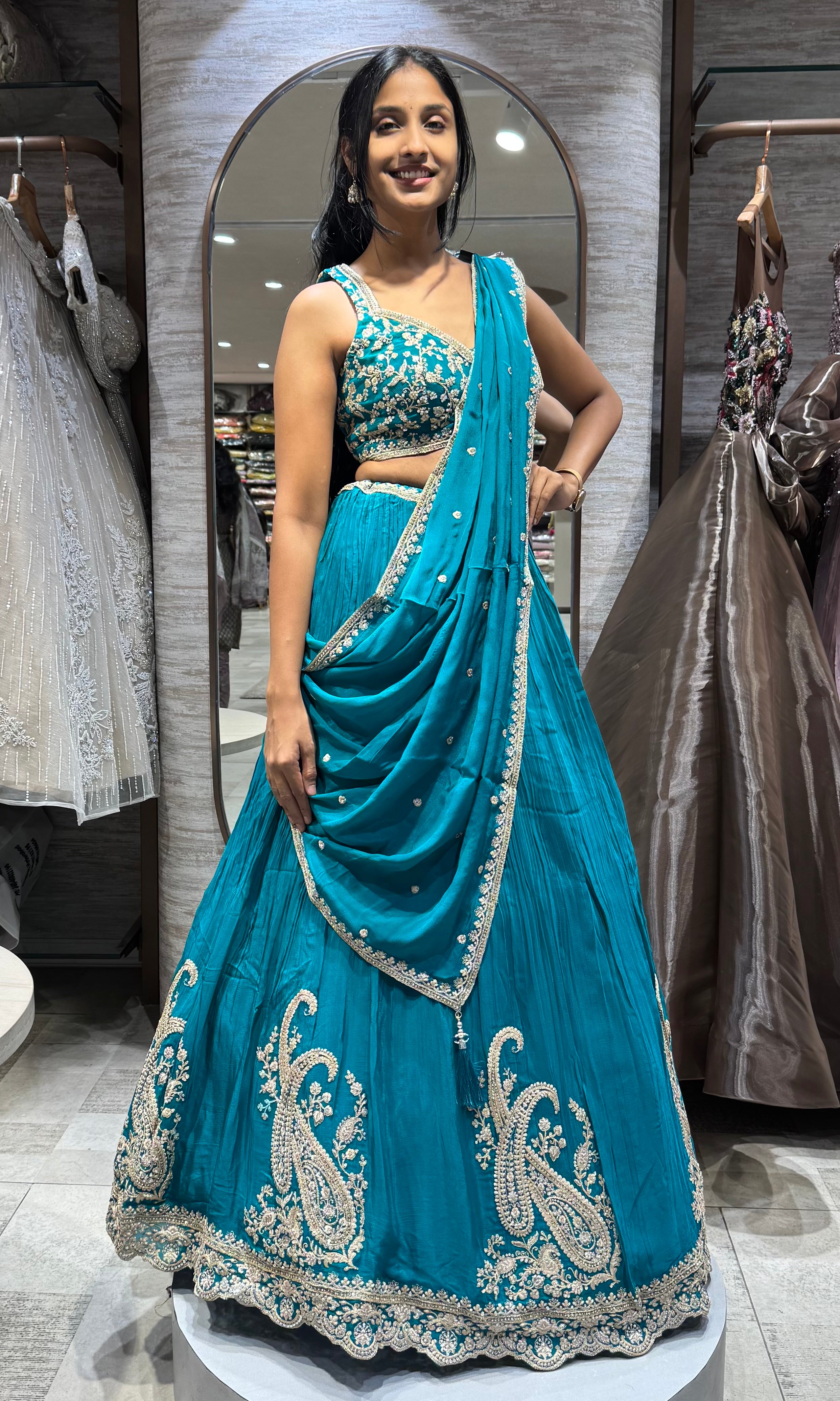 RAMA BLUE Silk Embroidered Lehenga SET
