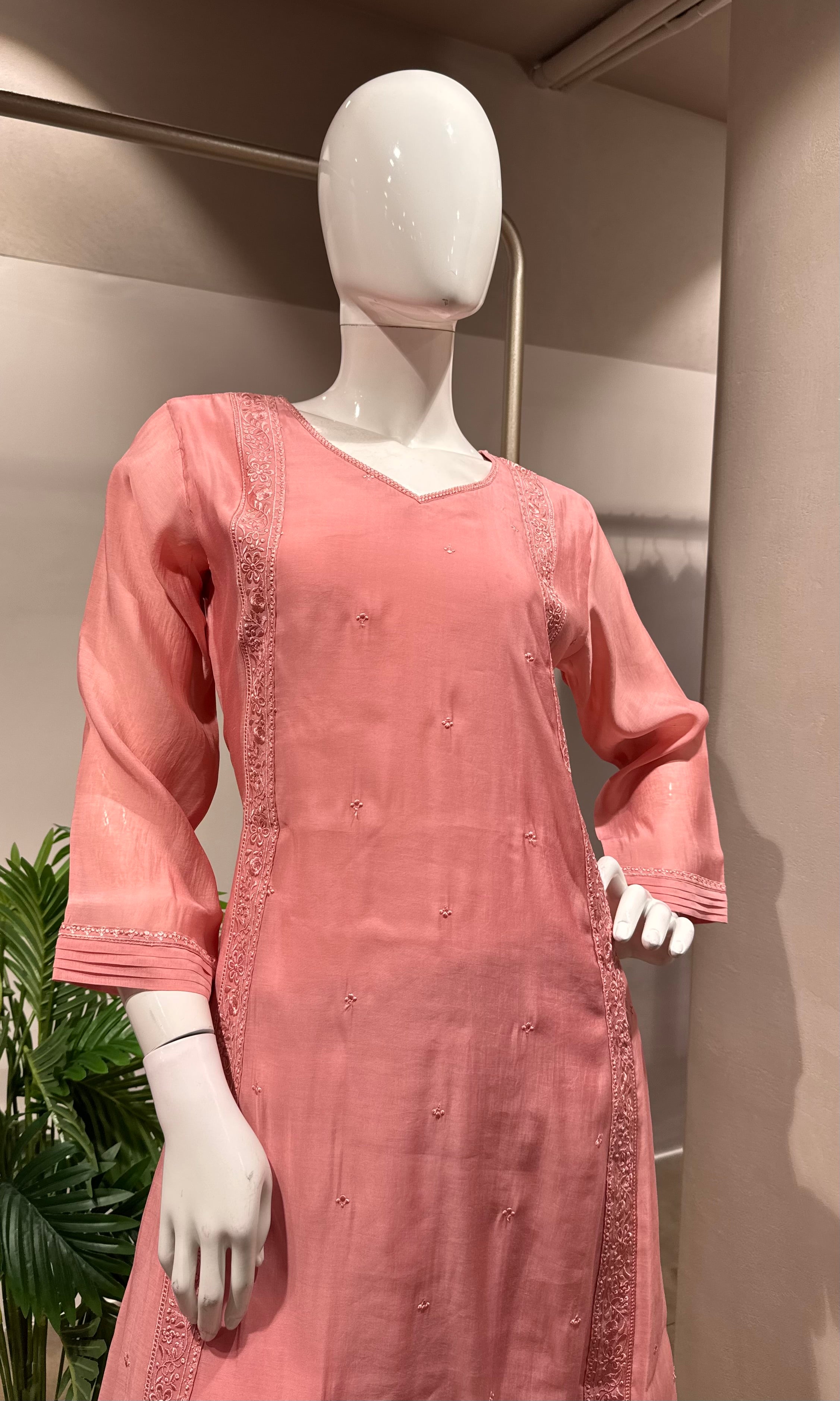 BABY PINK Embroidered Chanderi Kurta Set