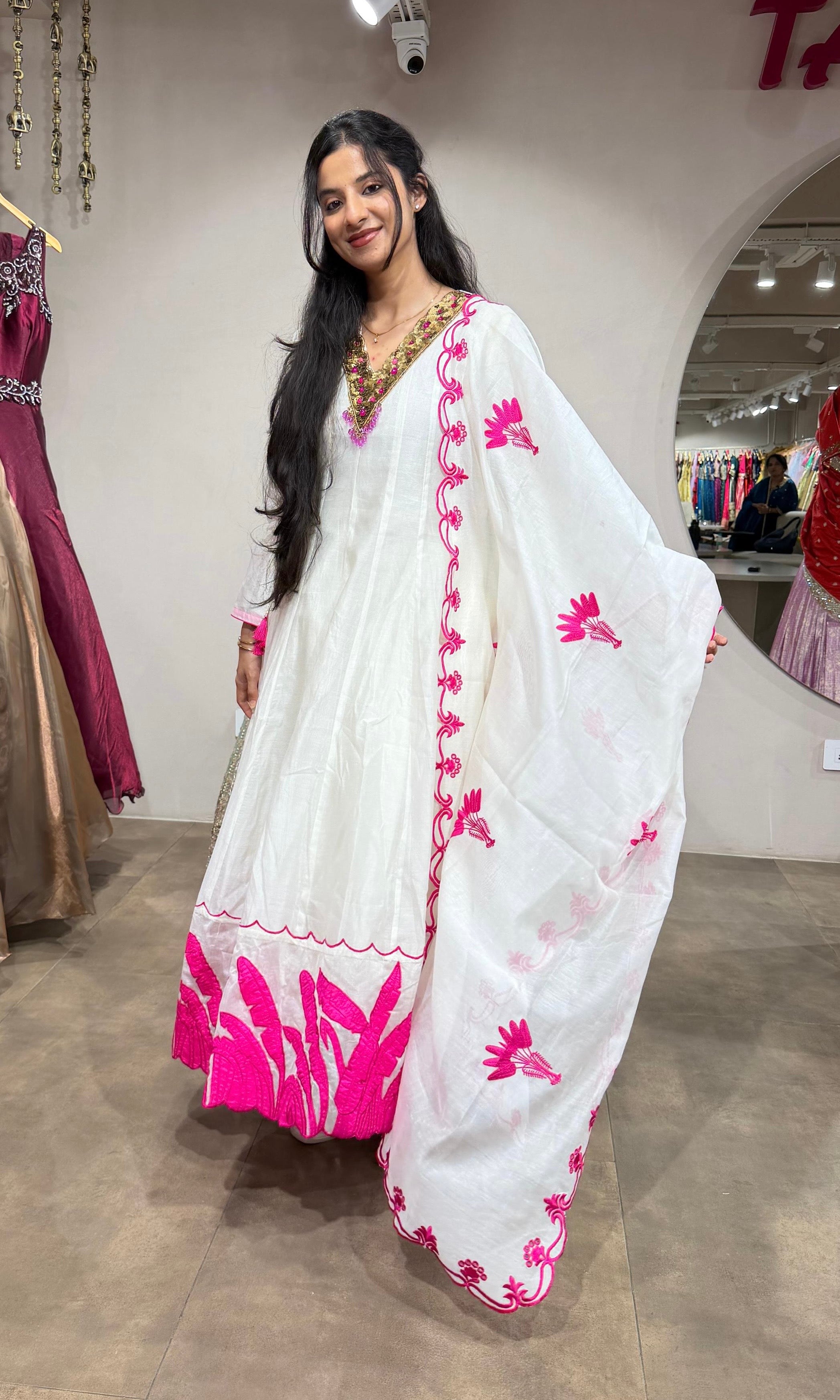 HALF WHITE & PINK ETHNIC ANARKALI SET