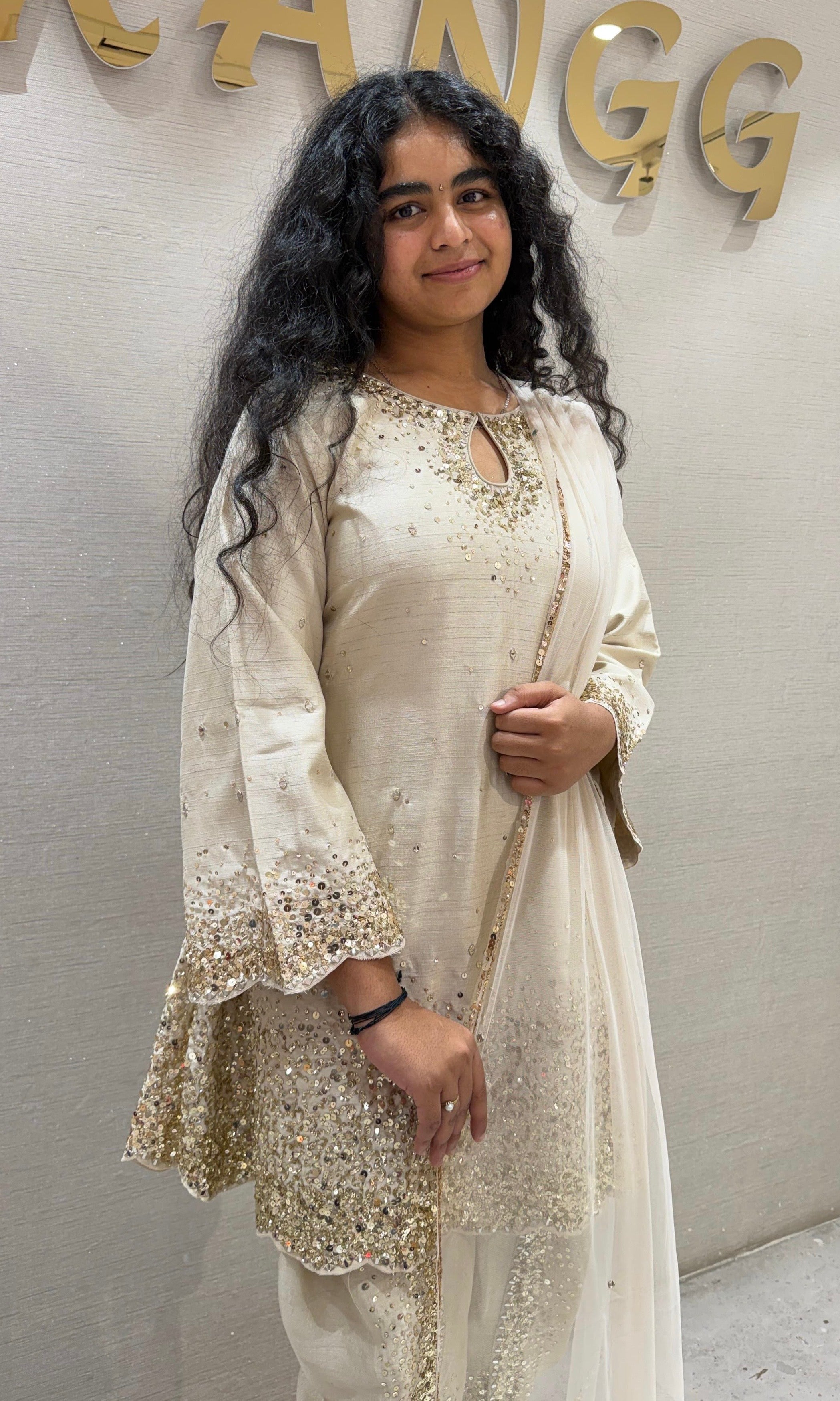 cream and gold raw silk patiala with gold detailing