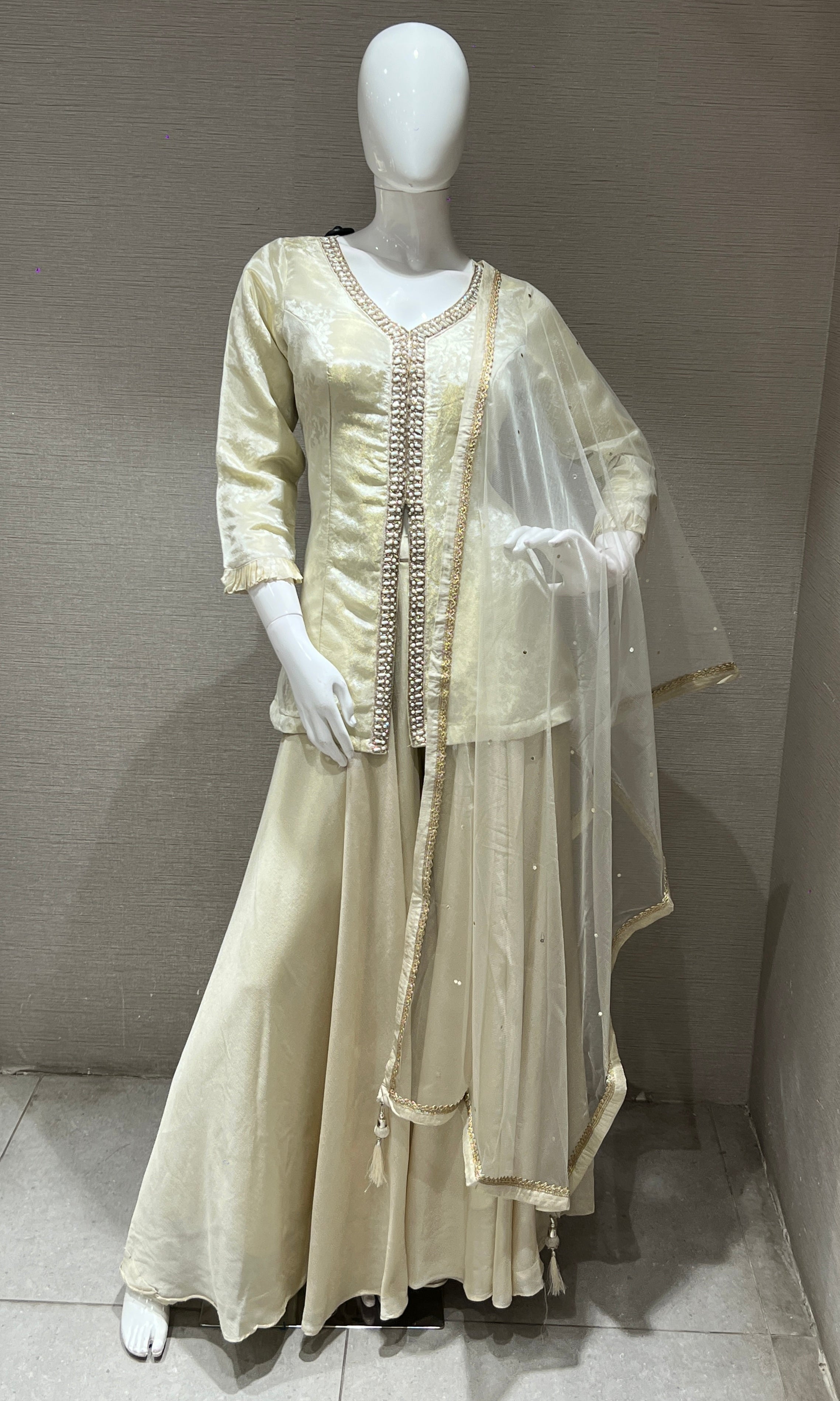 Half White Embroidered Sharara Palazoo