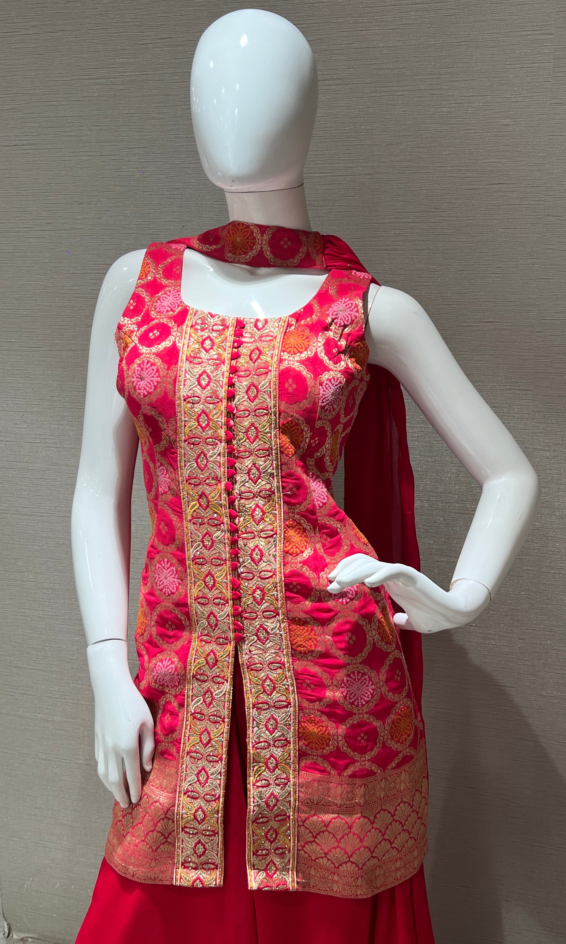 pink and red printed palazzo SET