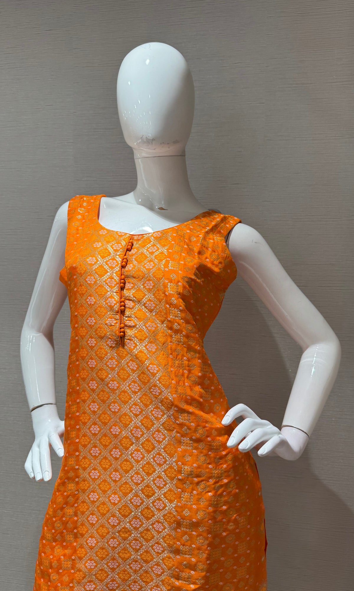 Orange Banarasi Silk Kurta Set with Gold border Dupatta