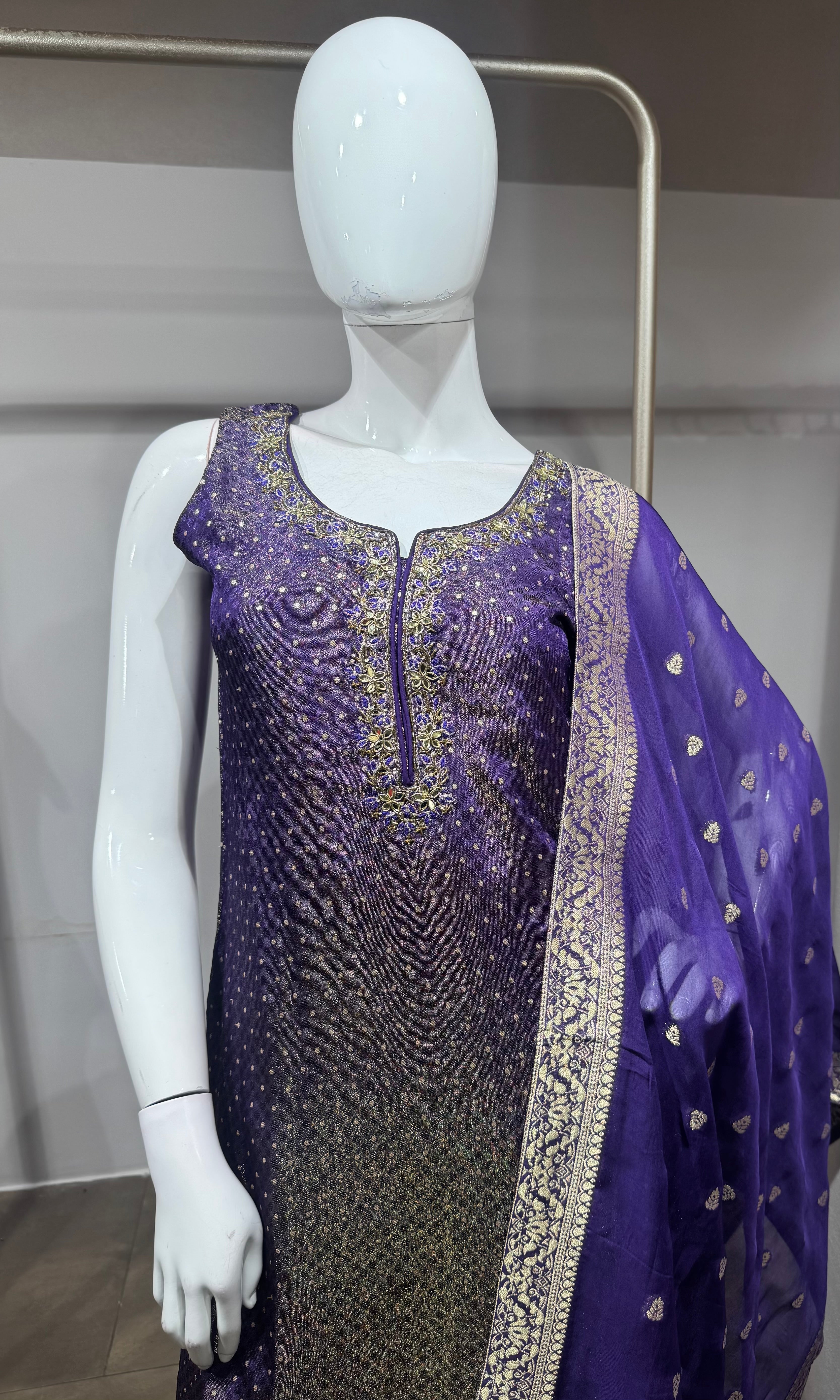 Purple Banarasi Embroidered Kurta Set