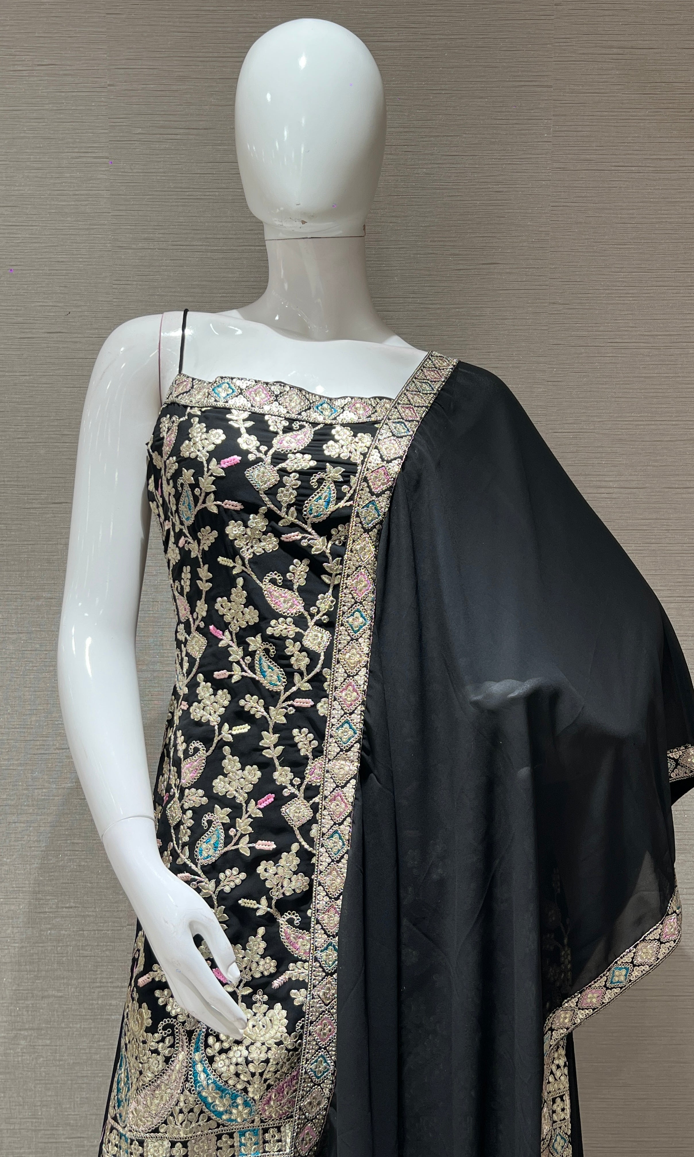 Black Gold Embellished Palazzo Set