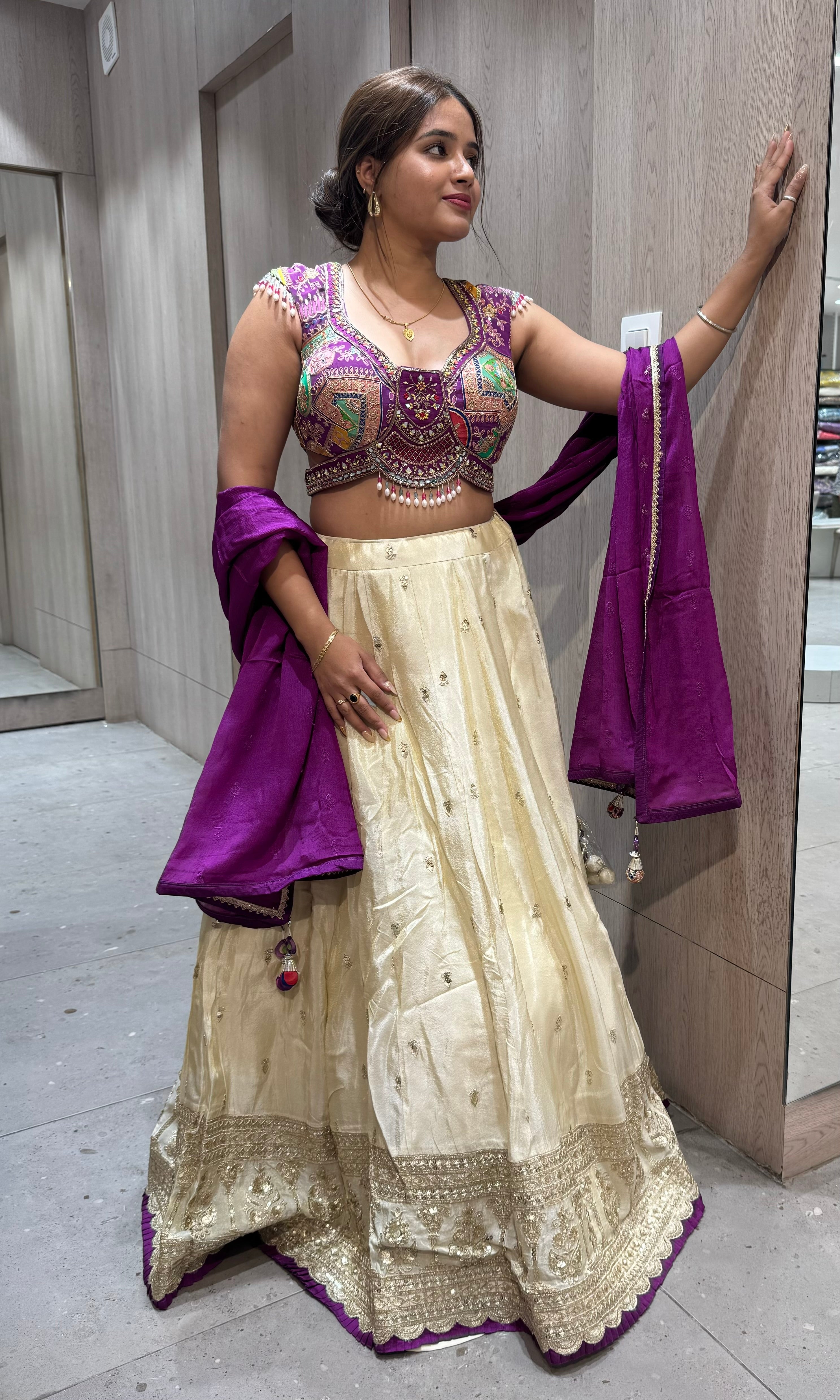 Purple and Gold Embroidered Lehenga
