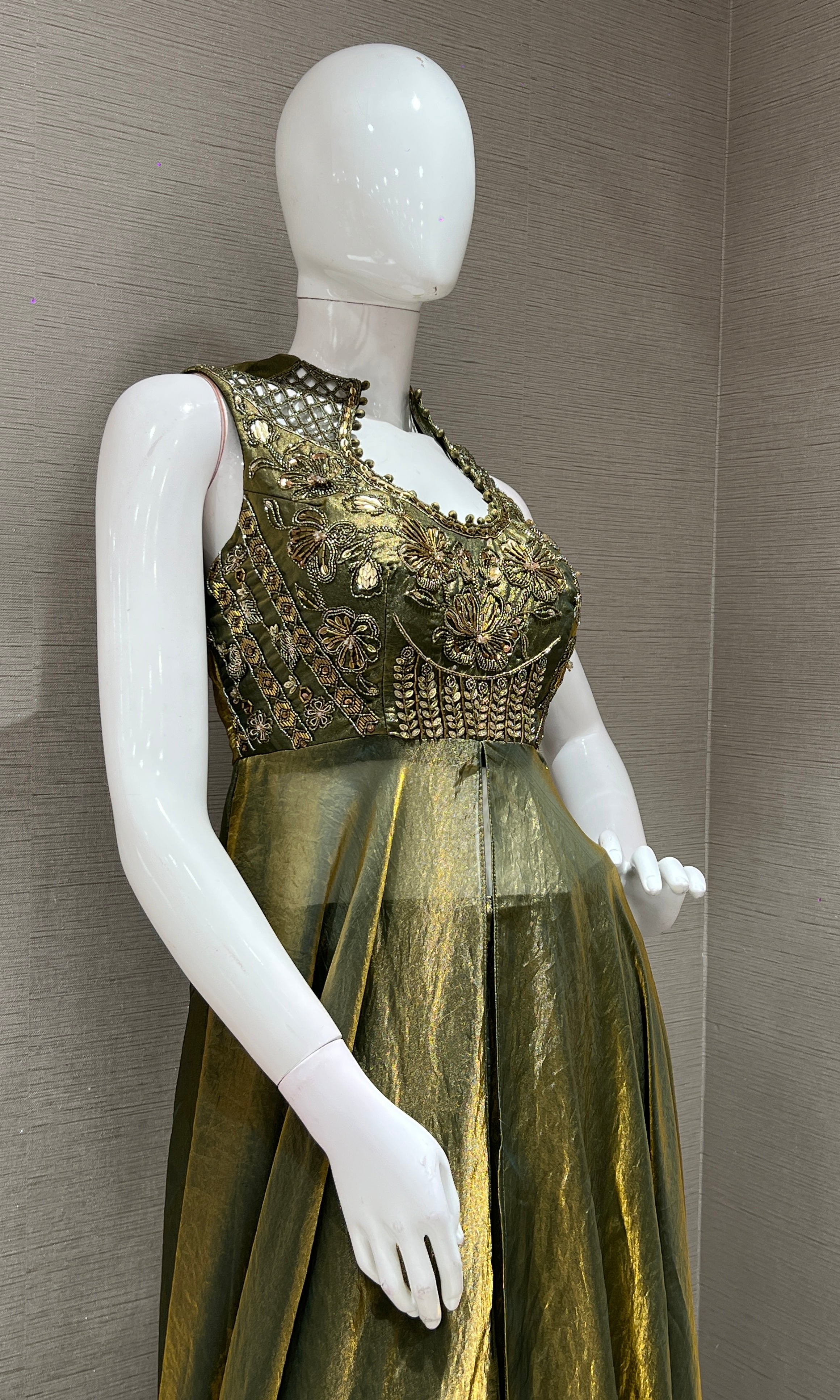 Olive Green Halter Neck ANARKALI