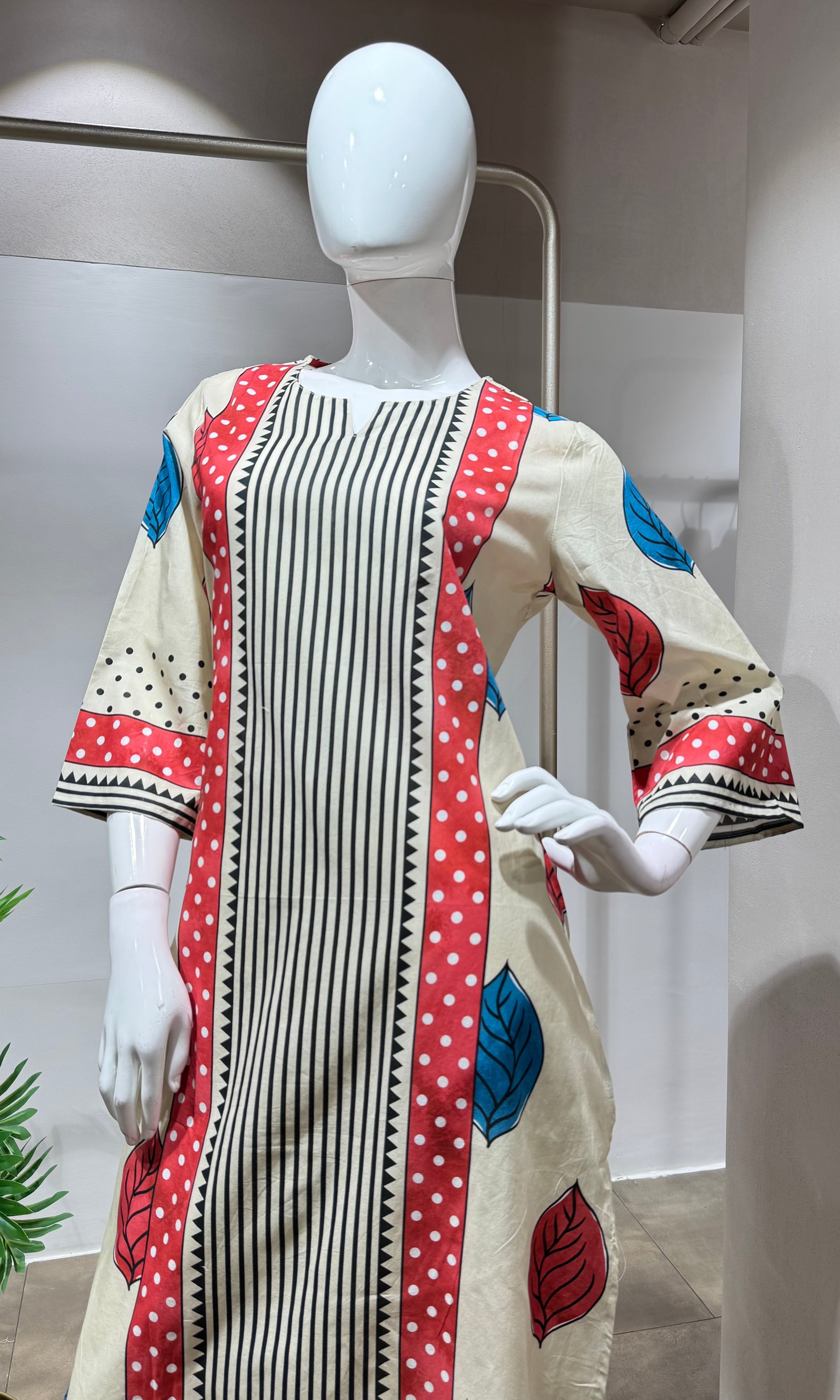 cream digital pattern kurti with pants