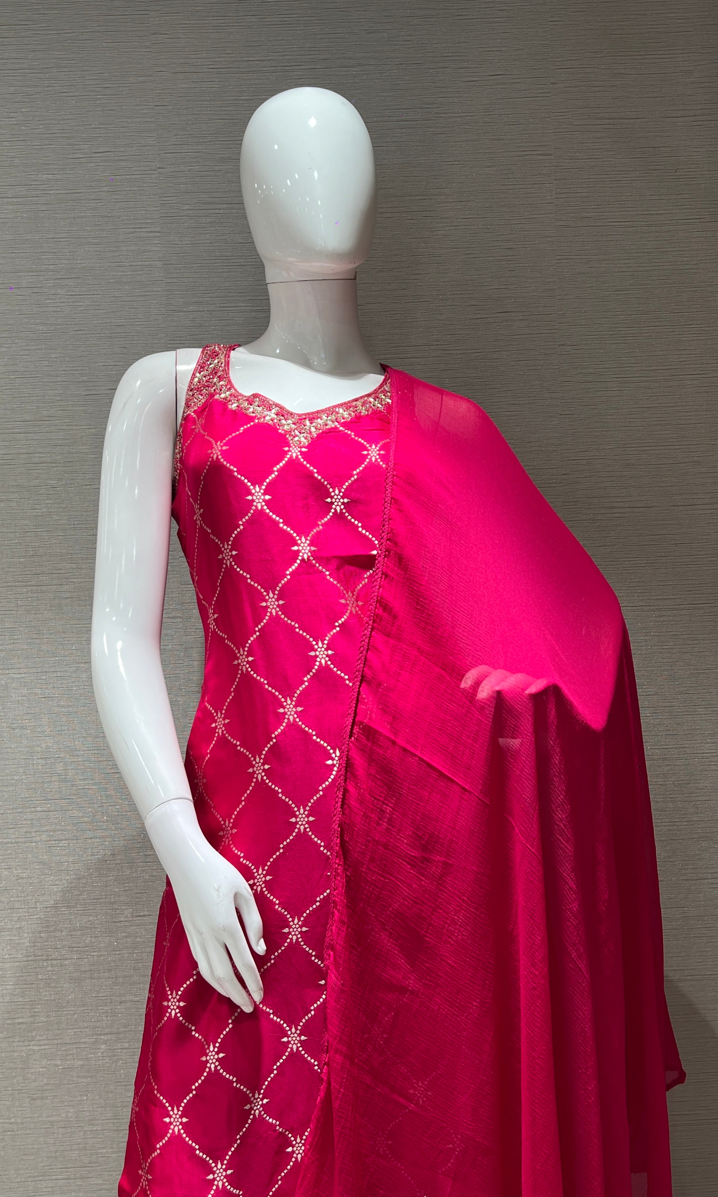 pink embroidered kurta set with a dupatta