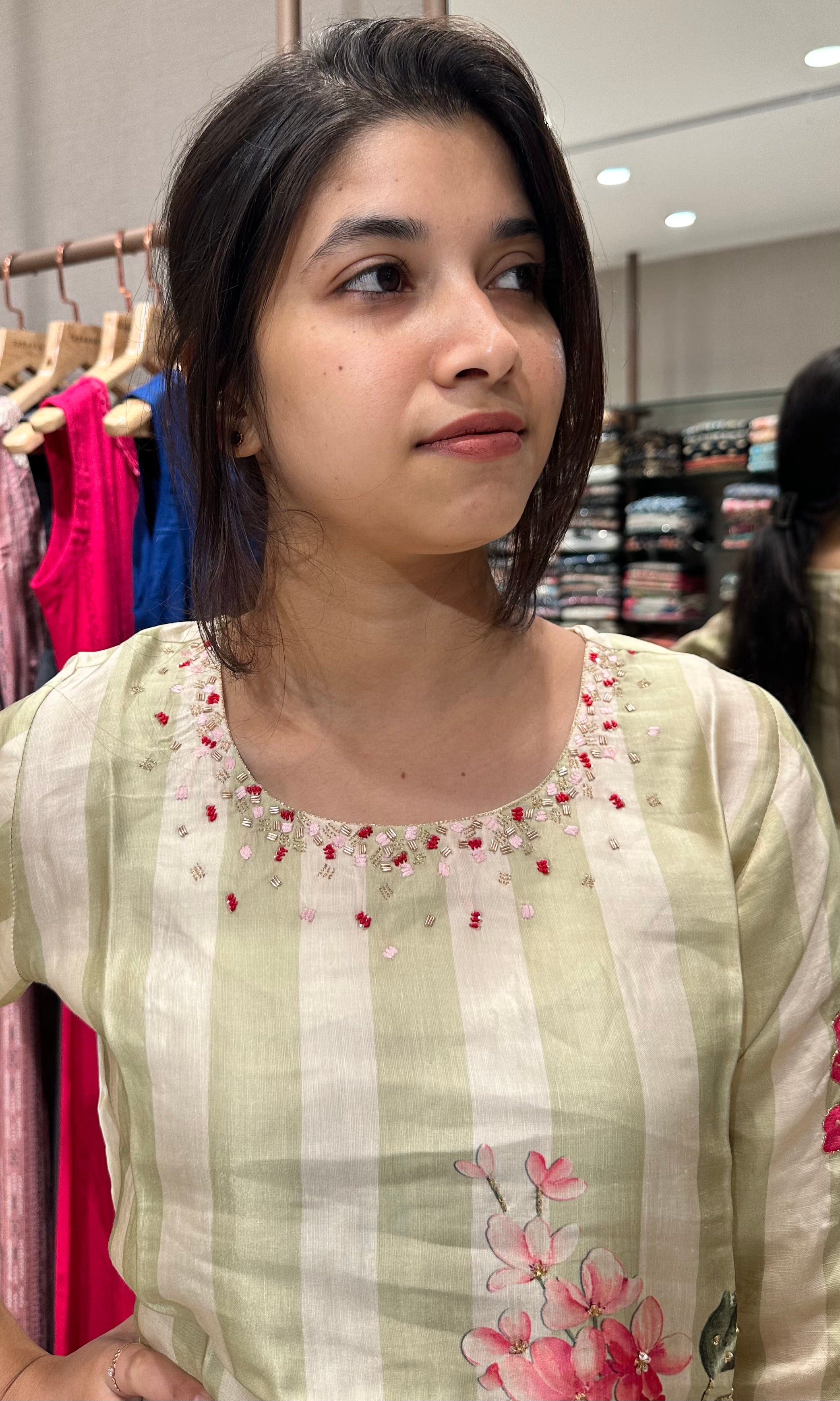 Pastel green floral kurta