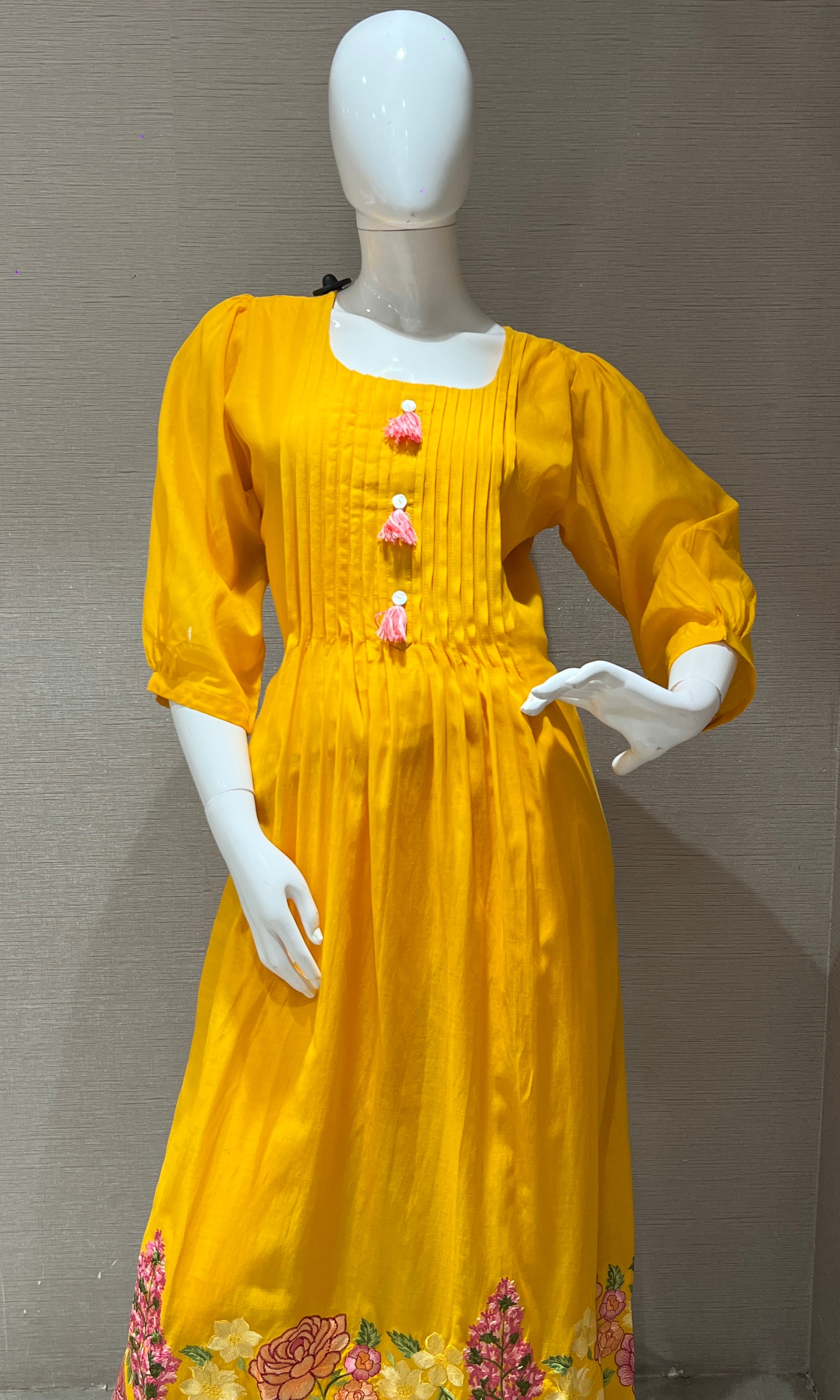 Yellow Mul Chanderi kurta set