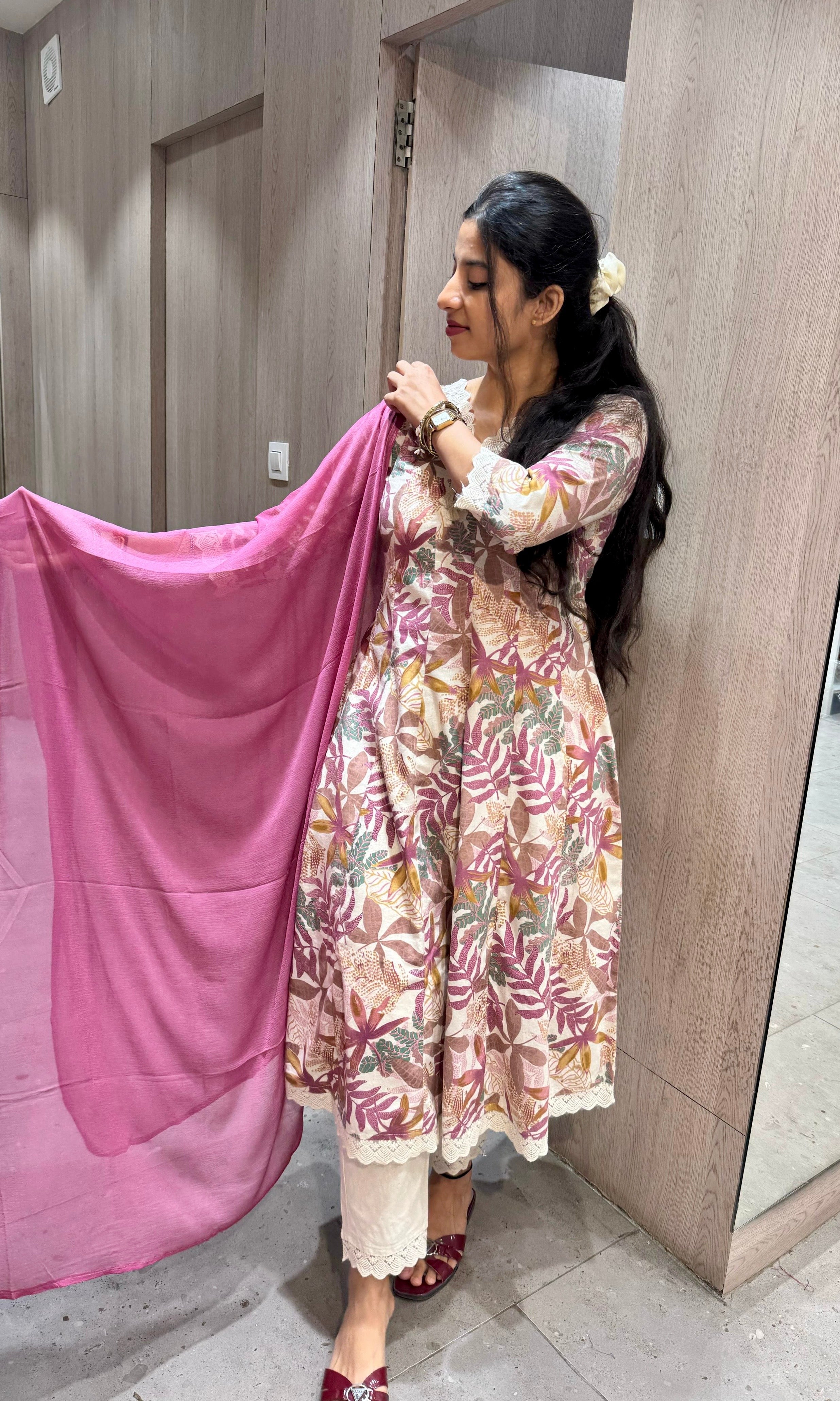 Onion pink Anarkali frock with straight pant k222