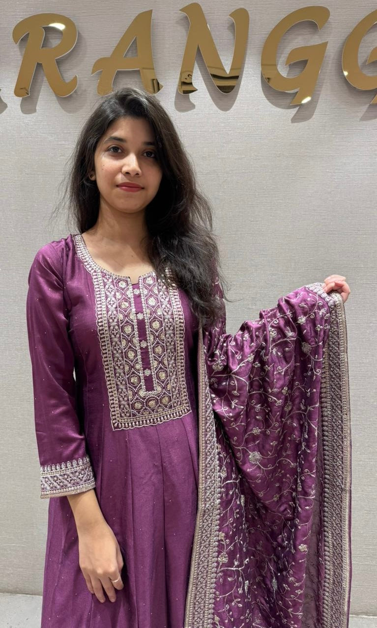 Violet Graceful Anarkali Kurta Set with Dupatta
