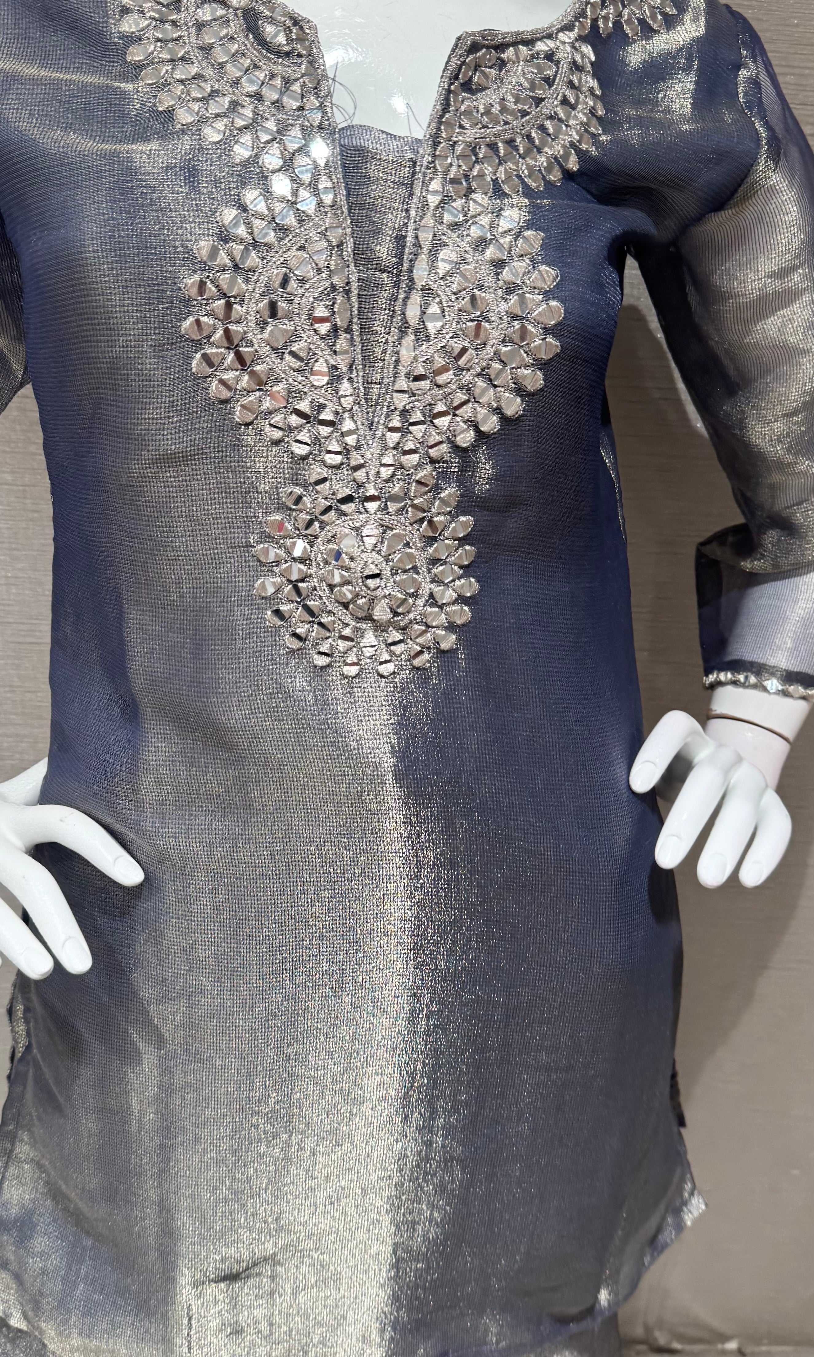 Grey Shimmering Silver Embellished Palazzo