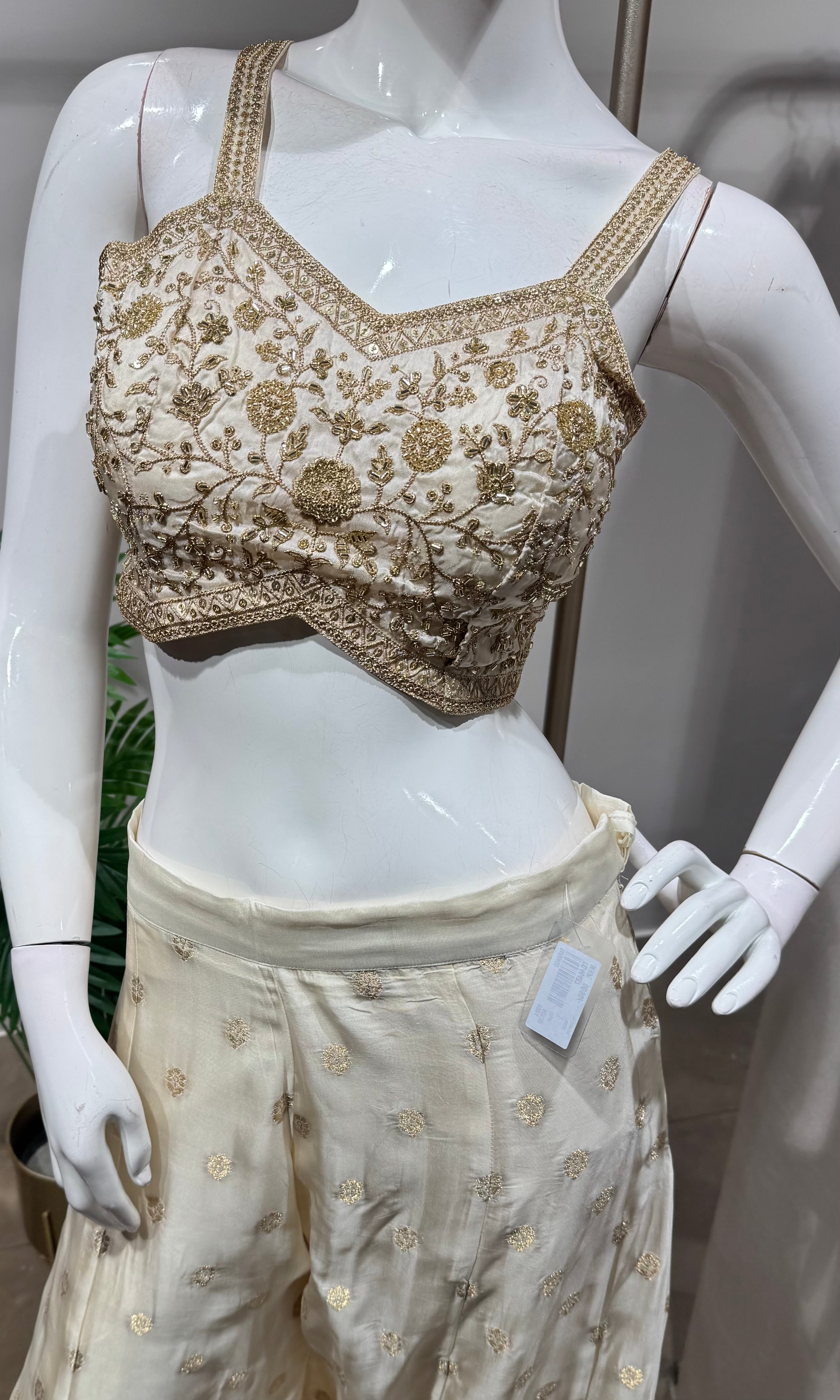 Cream Ethereal Shimmer Palazzo Set