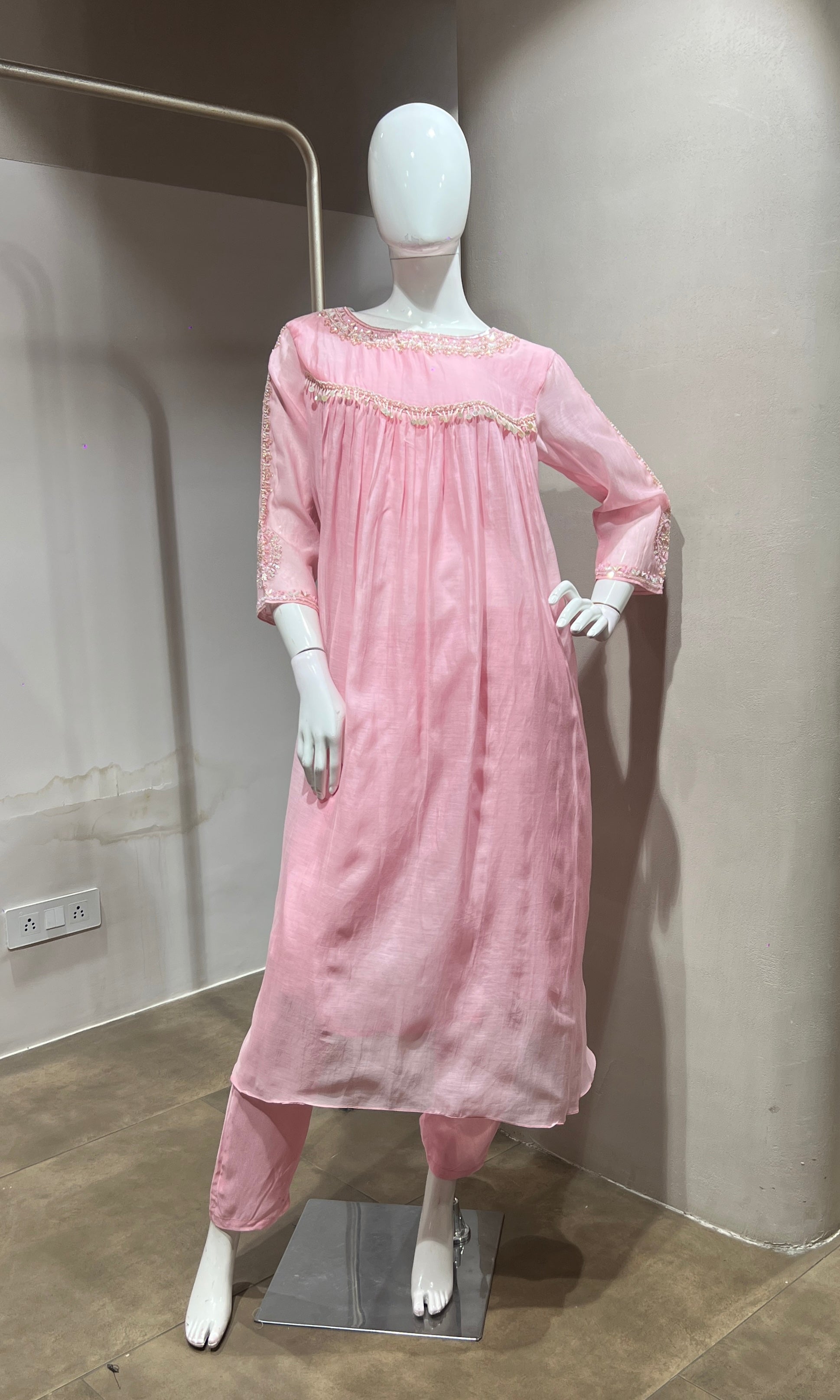 Pink Embroidered Kurta Set with Dupatta