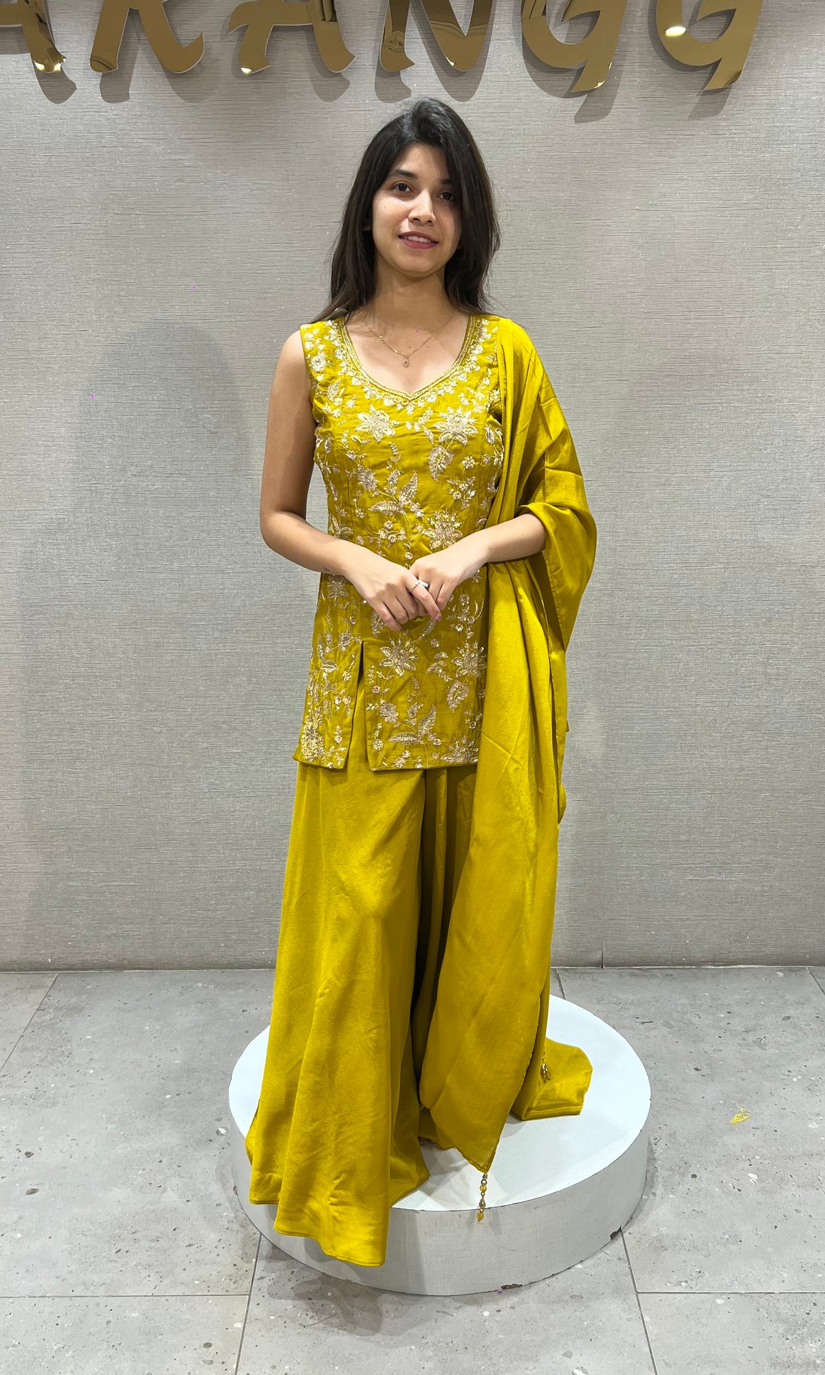 Mustard Yellow Silk Flared Palazzo set with Dupatta