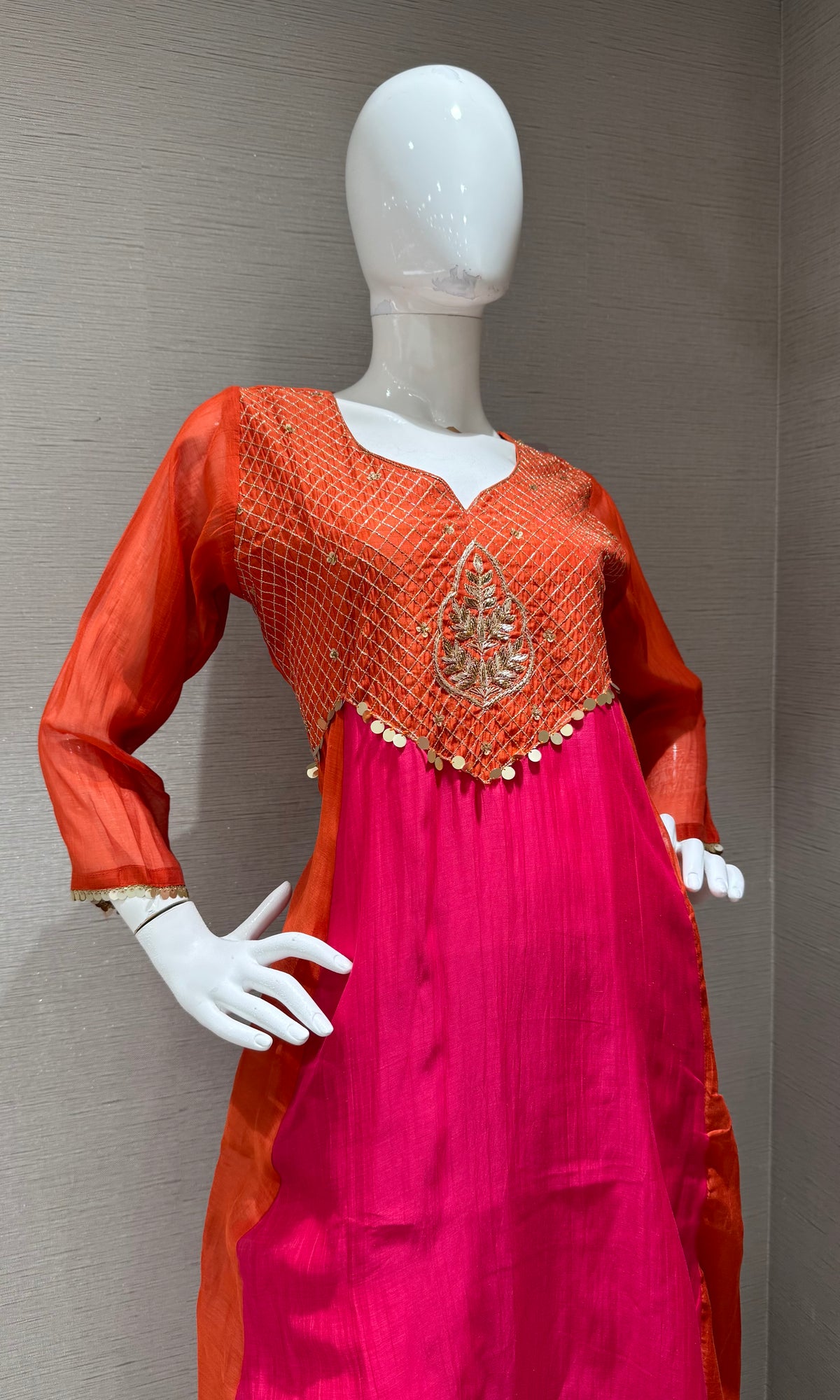 Rust and Pink Embroidered Salwar Kurta Set with Dupatta