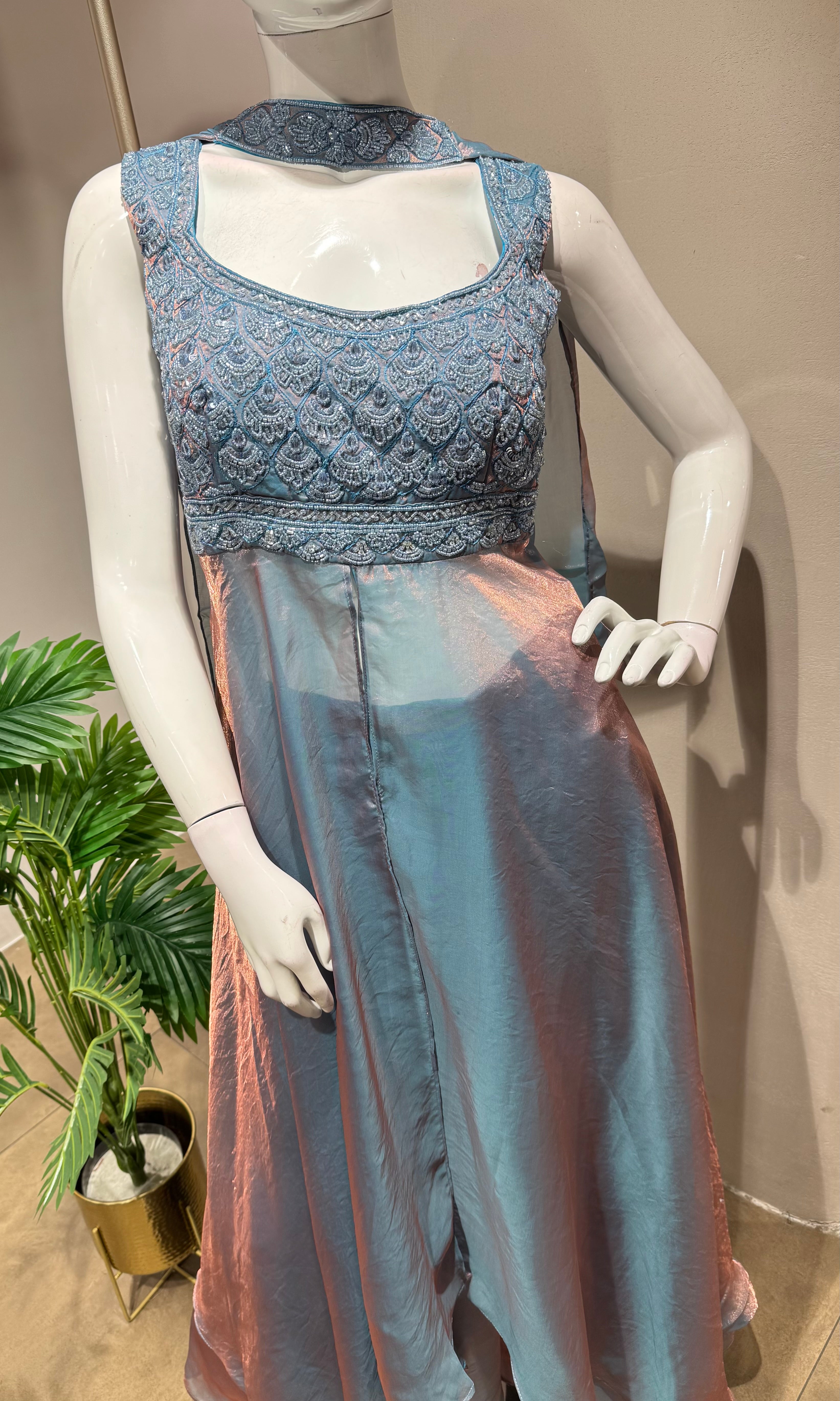 MIDNIGHT BLUE A LINE SHIMMER TISSUE PALAZZO SET
