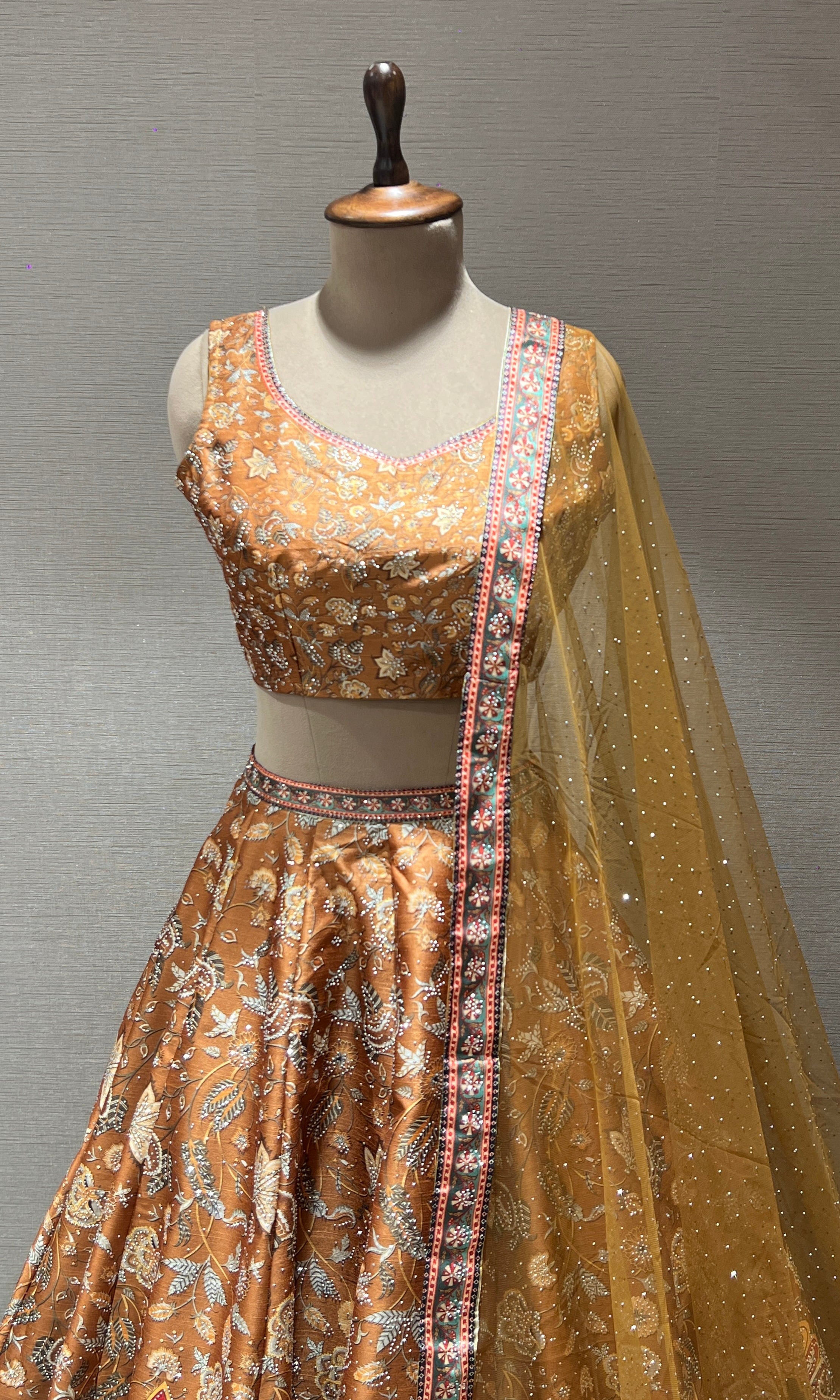 Mustard yellow Floral Embroidered lehenga