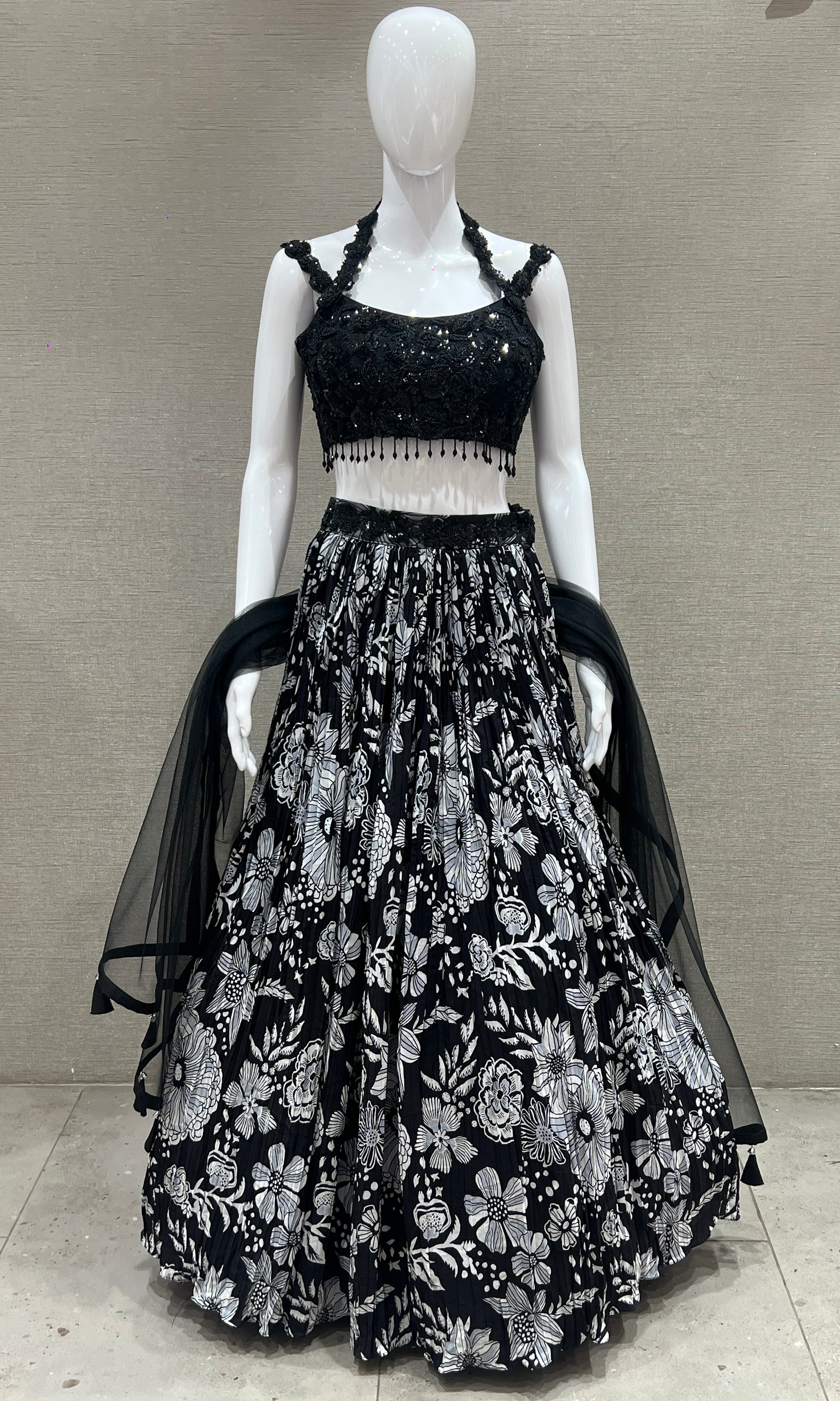 Black Lehenga with straps blouse
