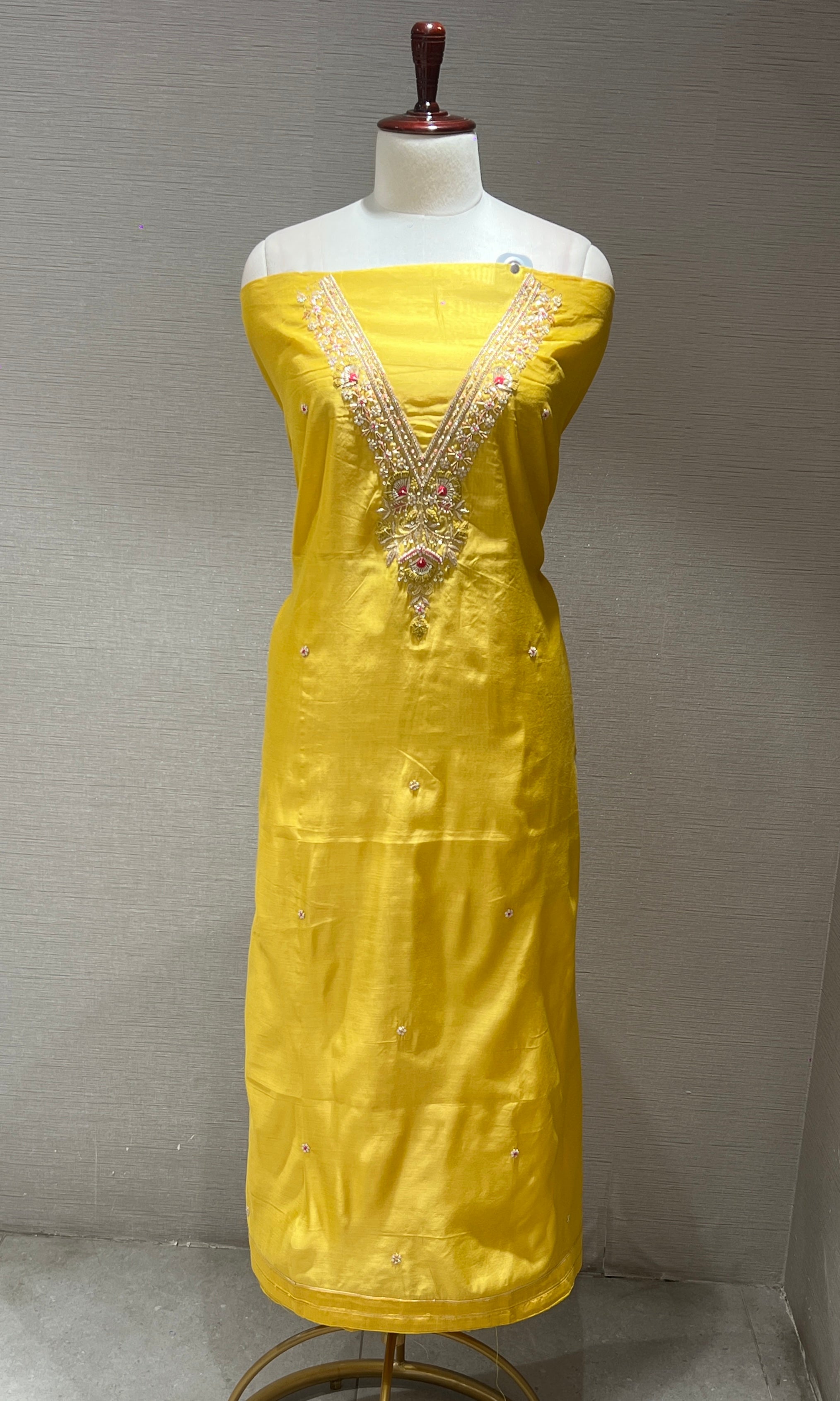 Yellow dress party wear dress material