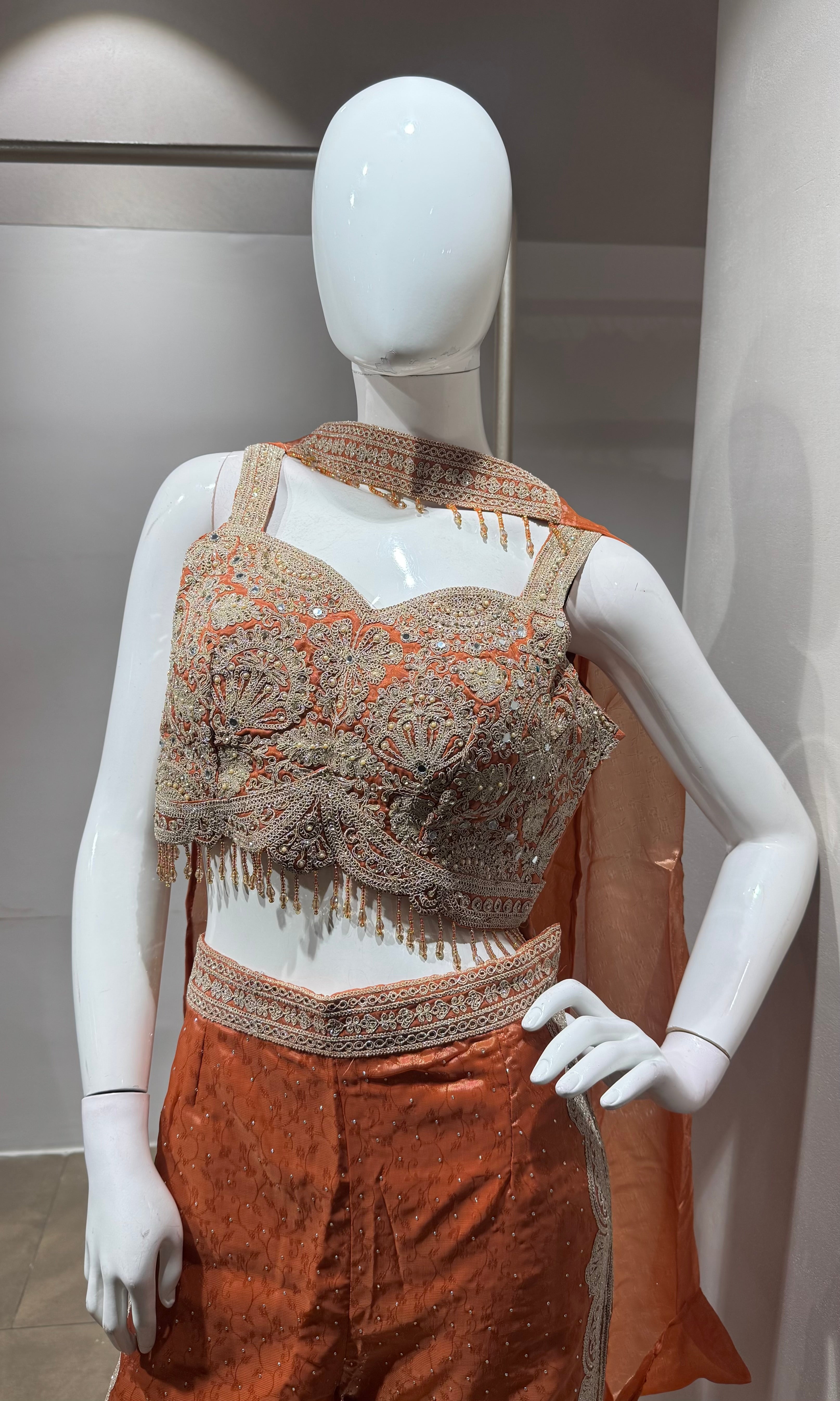 RUST Crepe Silk Crop Top Palazzo set