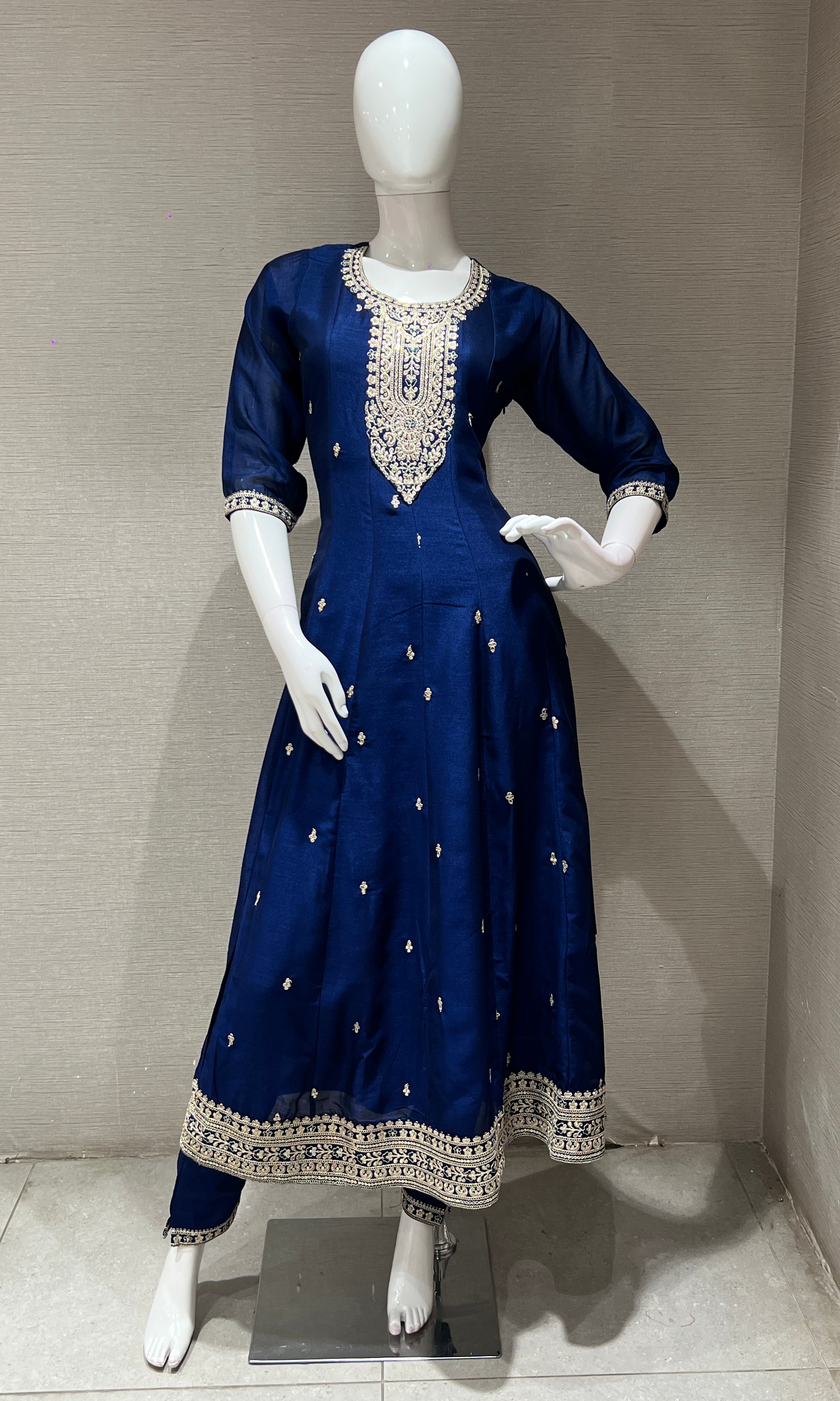 Navy blue golden embroidered kurta set