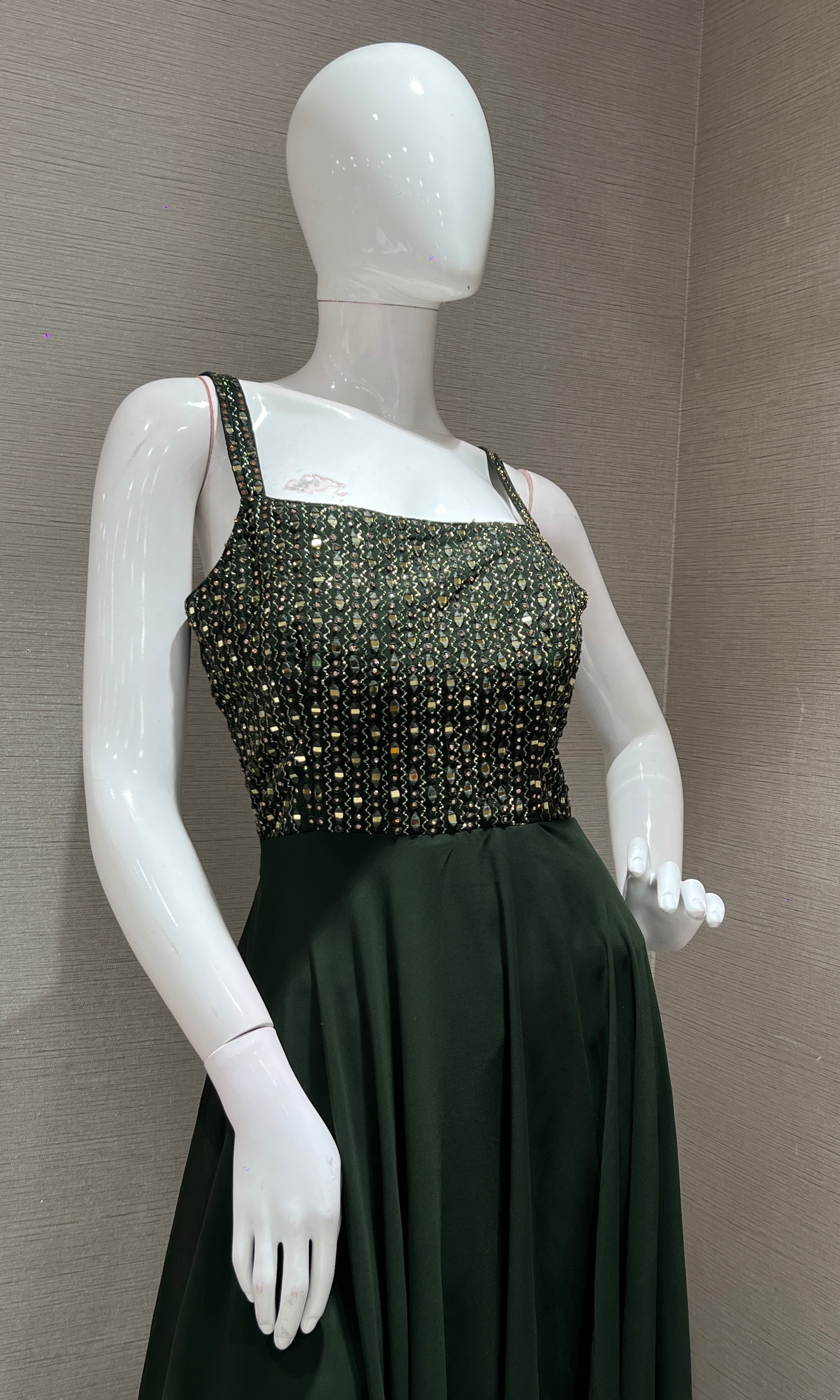 Green EMBROIDERED LONG DRESS ANARKALI