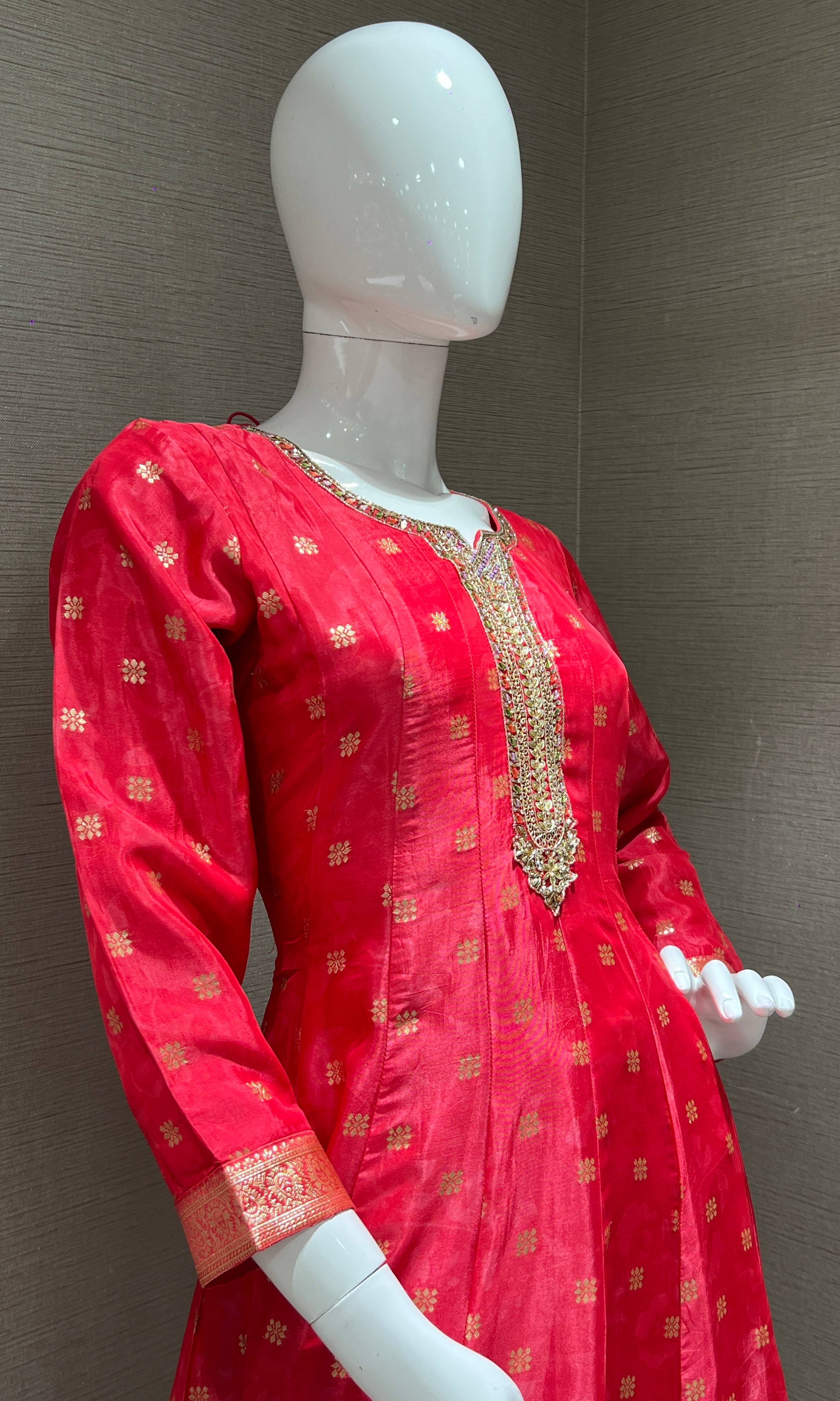 Rani Pink Anarkali with Floral Dupatta