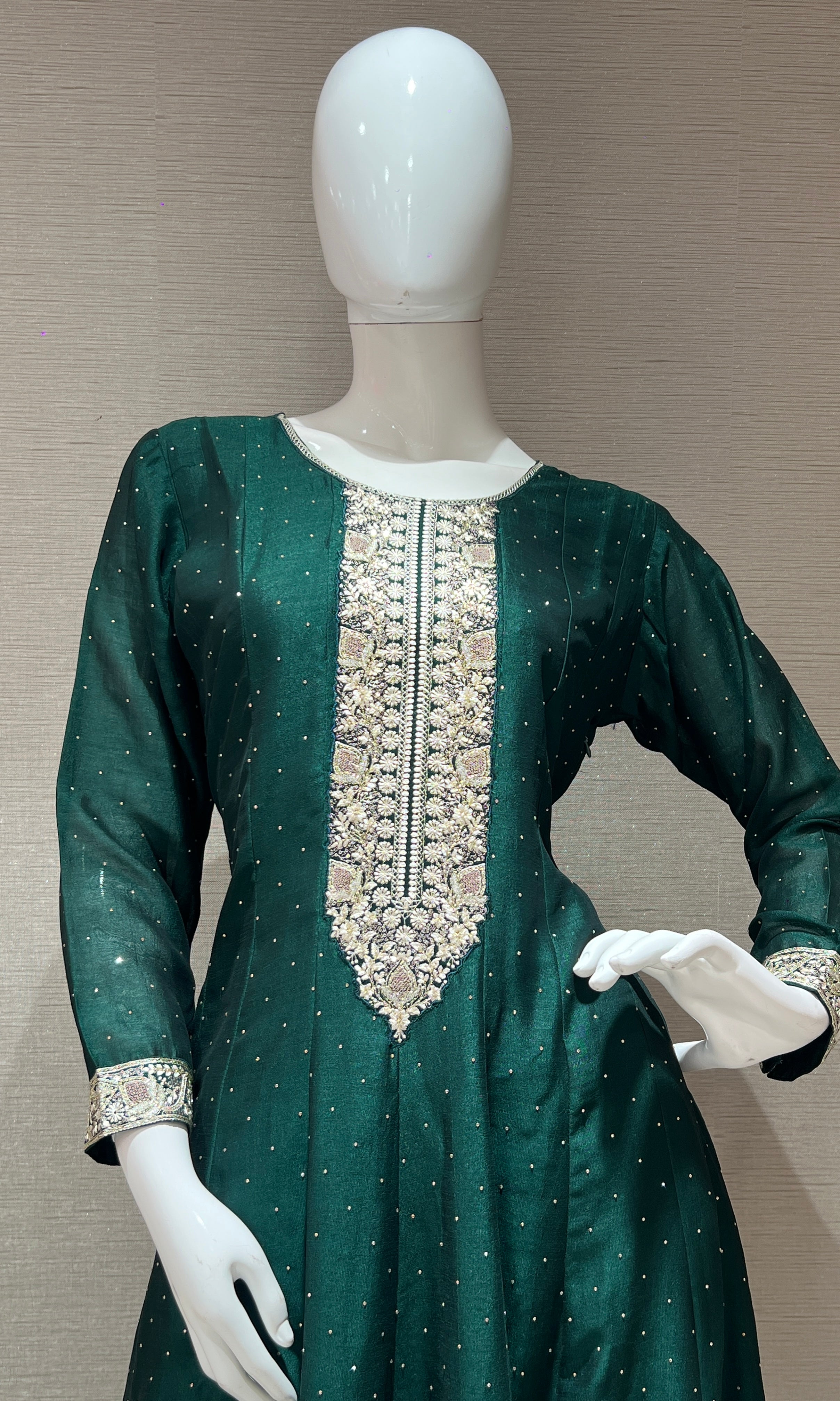 Emerald Green Anarkali with embroidered Dupatta, kurta set
