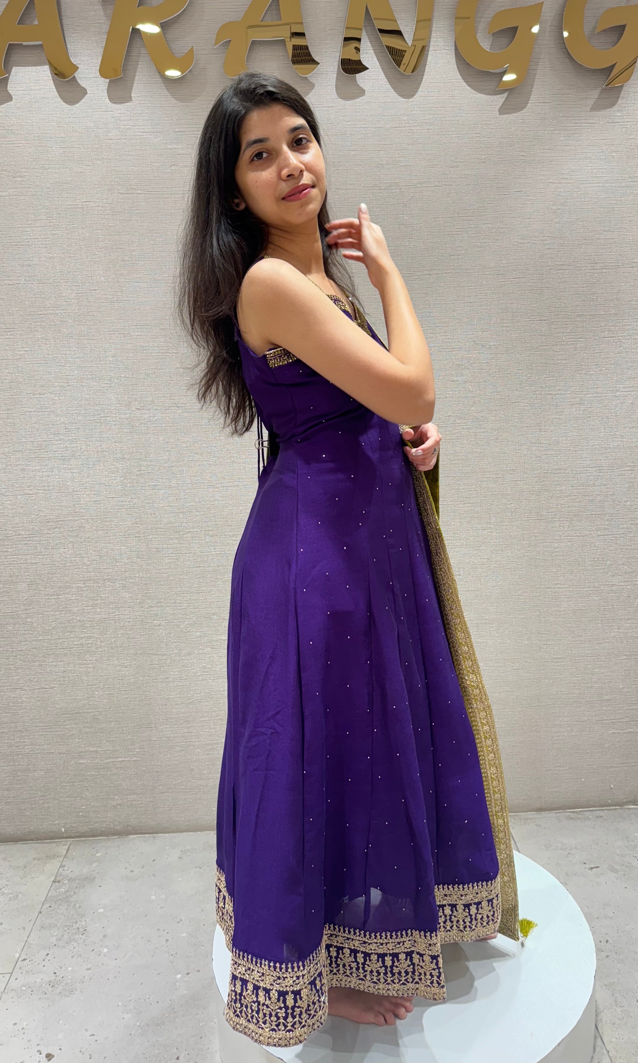 Purple gold embroidery anarkali