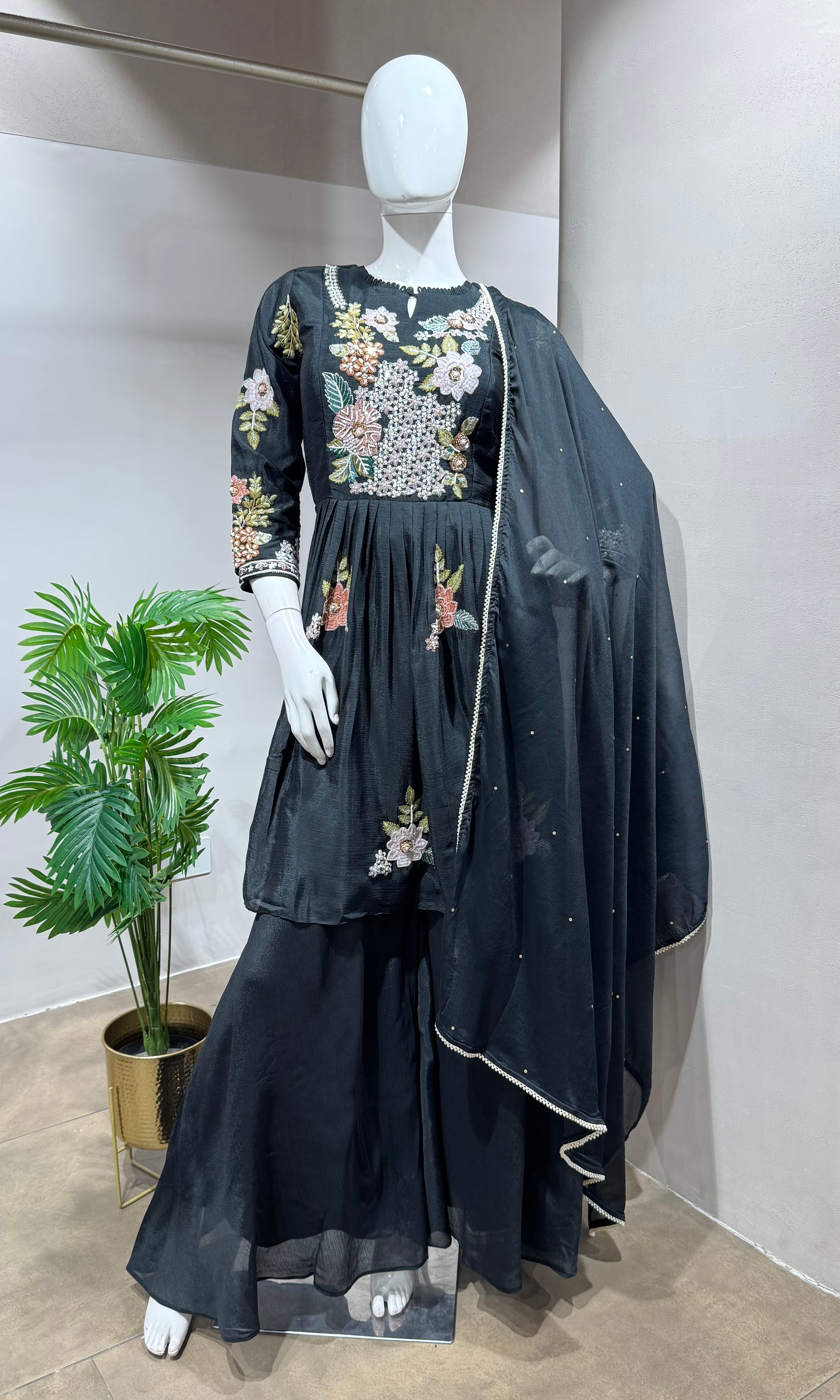 Black Floral Embroidered PALAZZO SET