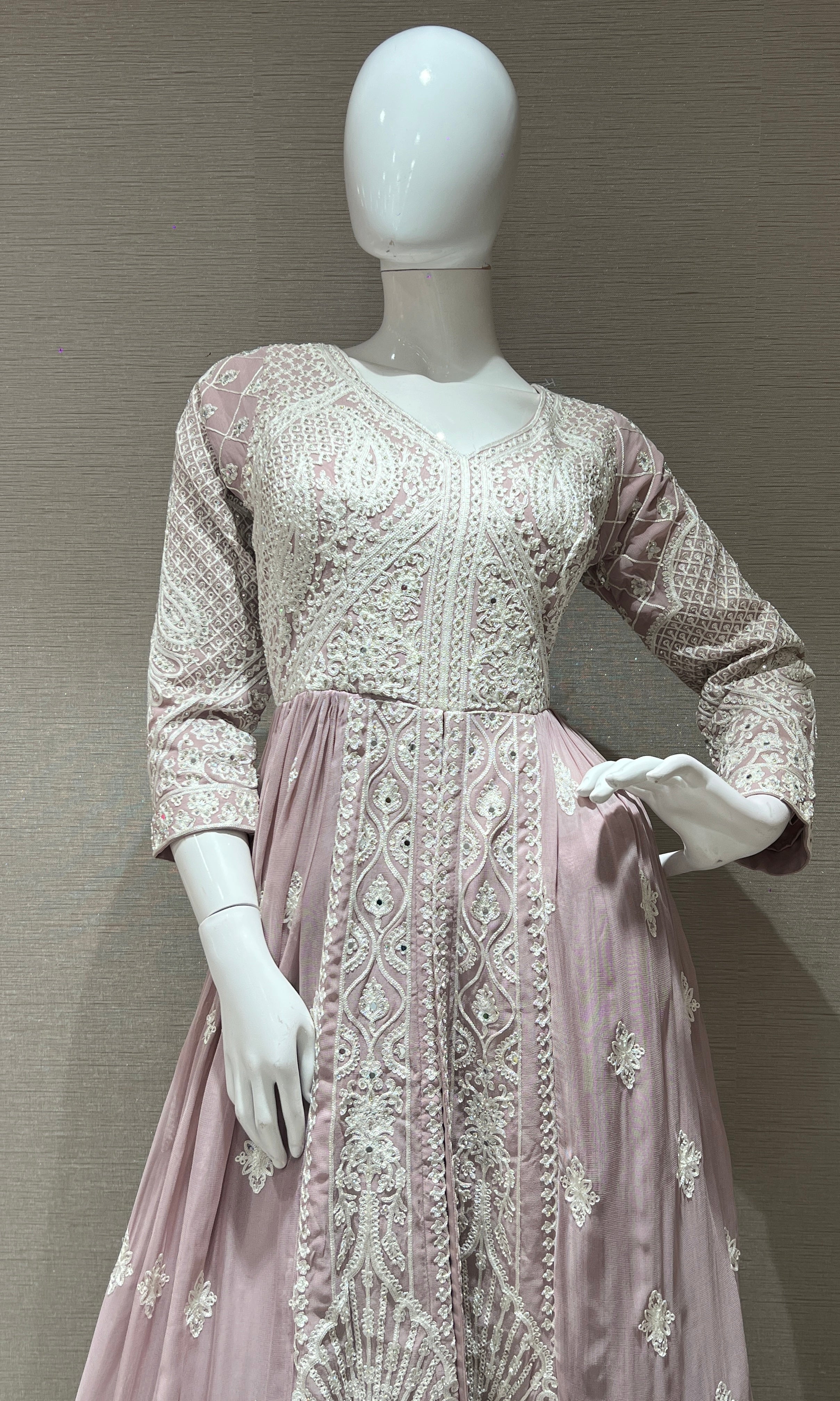 Onion pink Chikankari anarkali SET