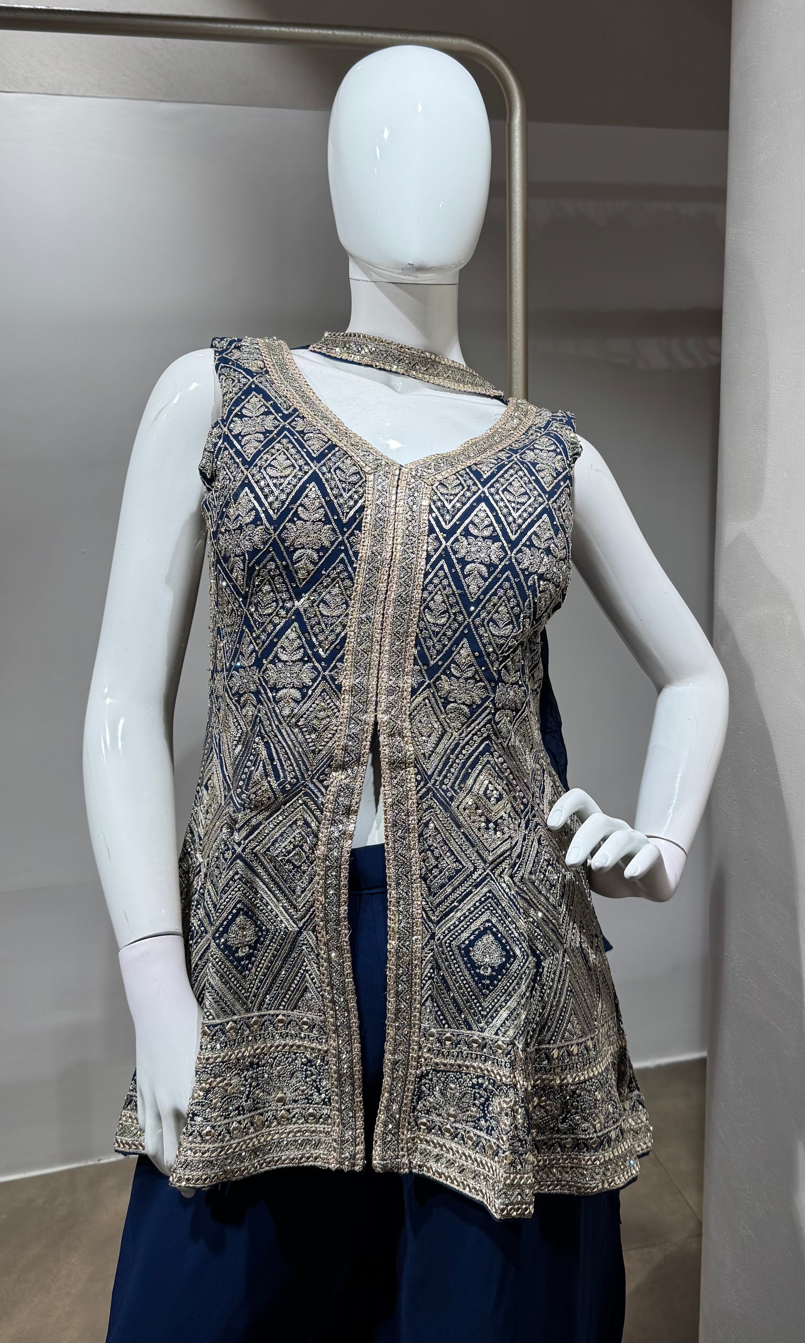 Blue Embellished Peplum Palazzo Set