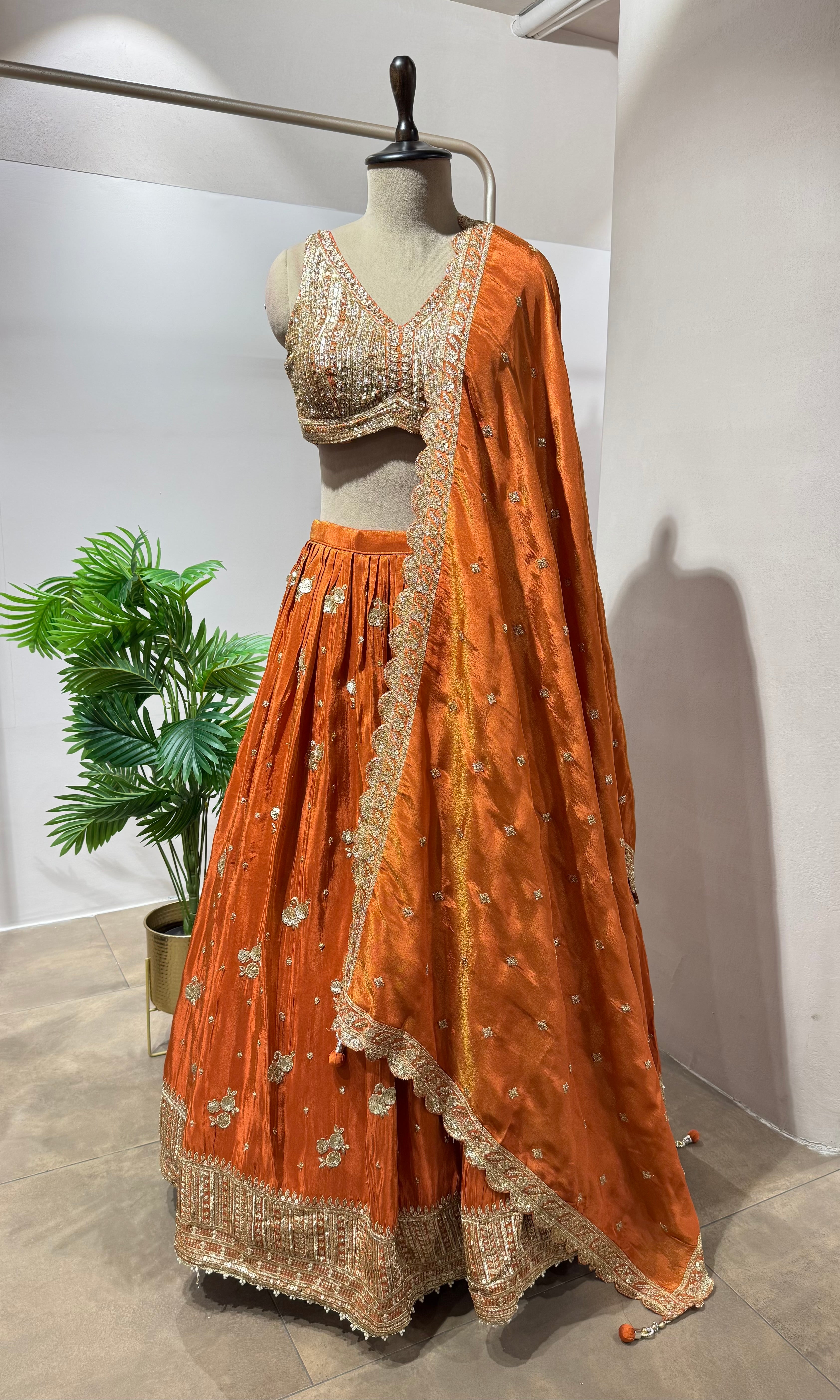 RUST silk embroidered lehenga SET
