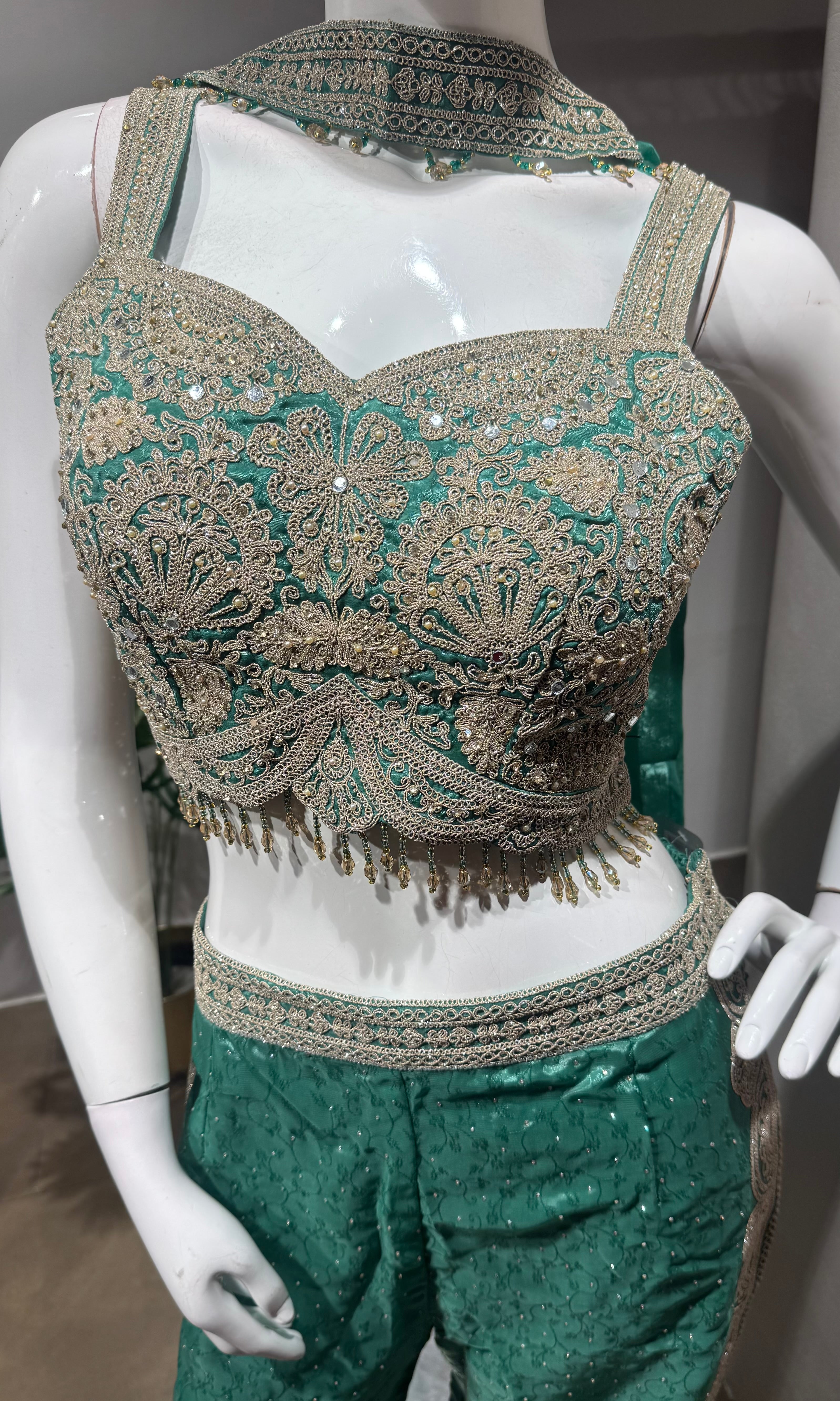 Green sequins crop top and palazzo set