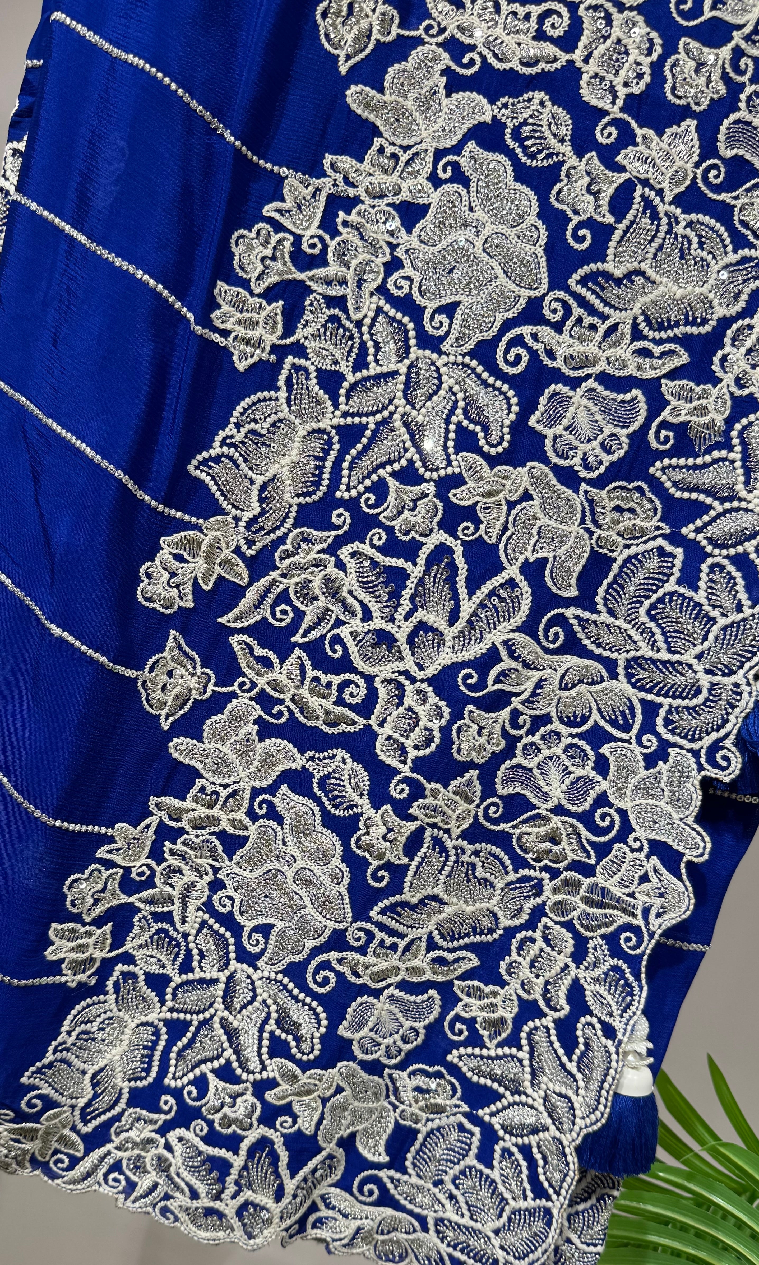 royal blue designer saree with blouse