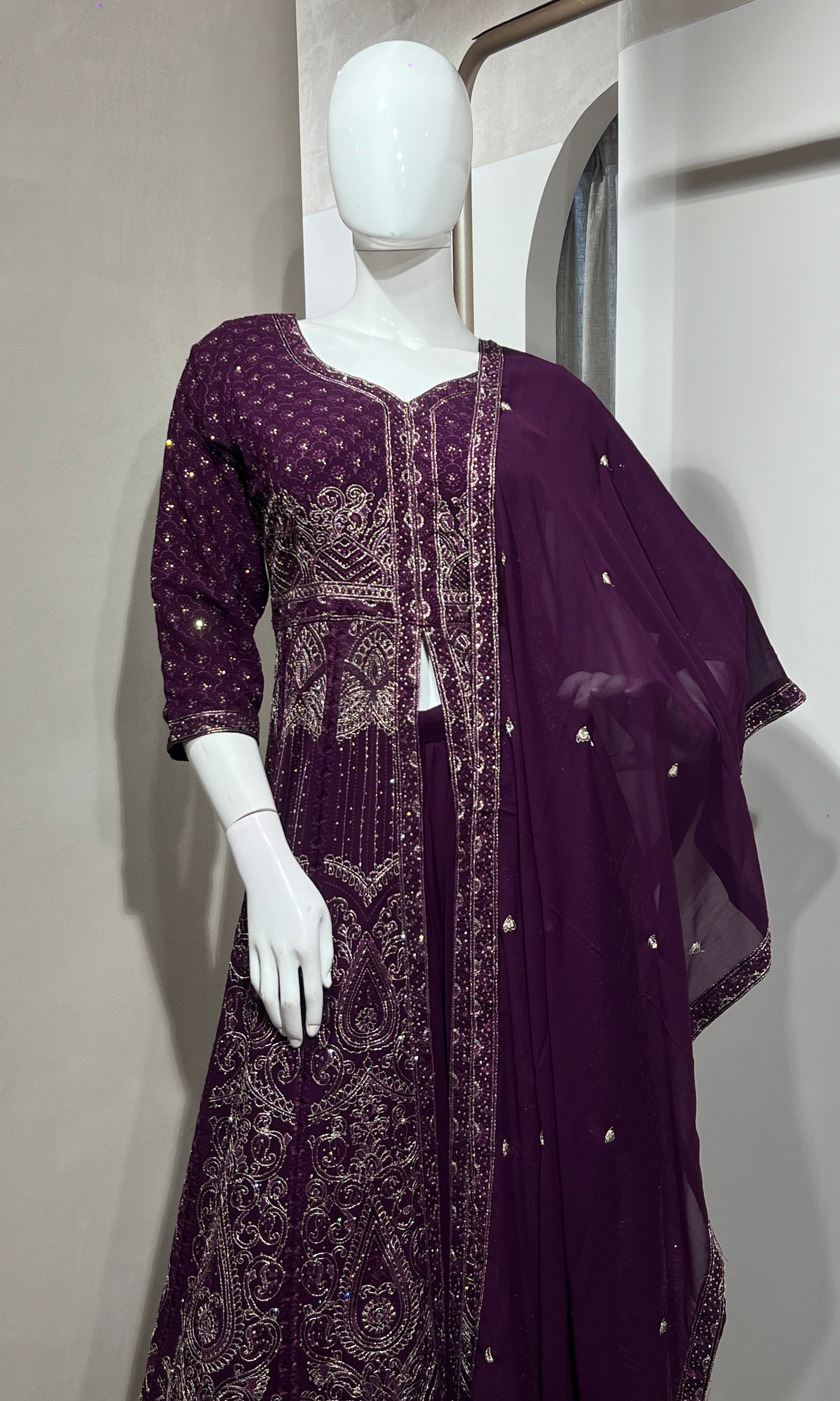 Wine FRONT SLIT ANARKALI WITH PALAZZO PANTS