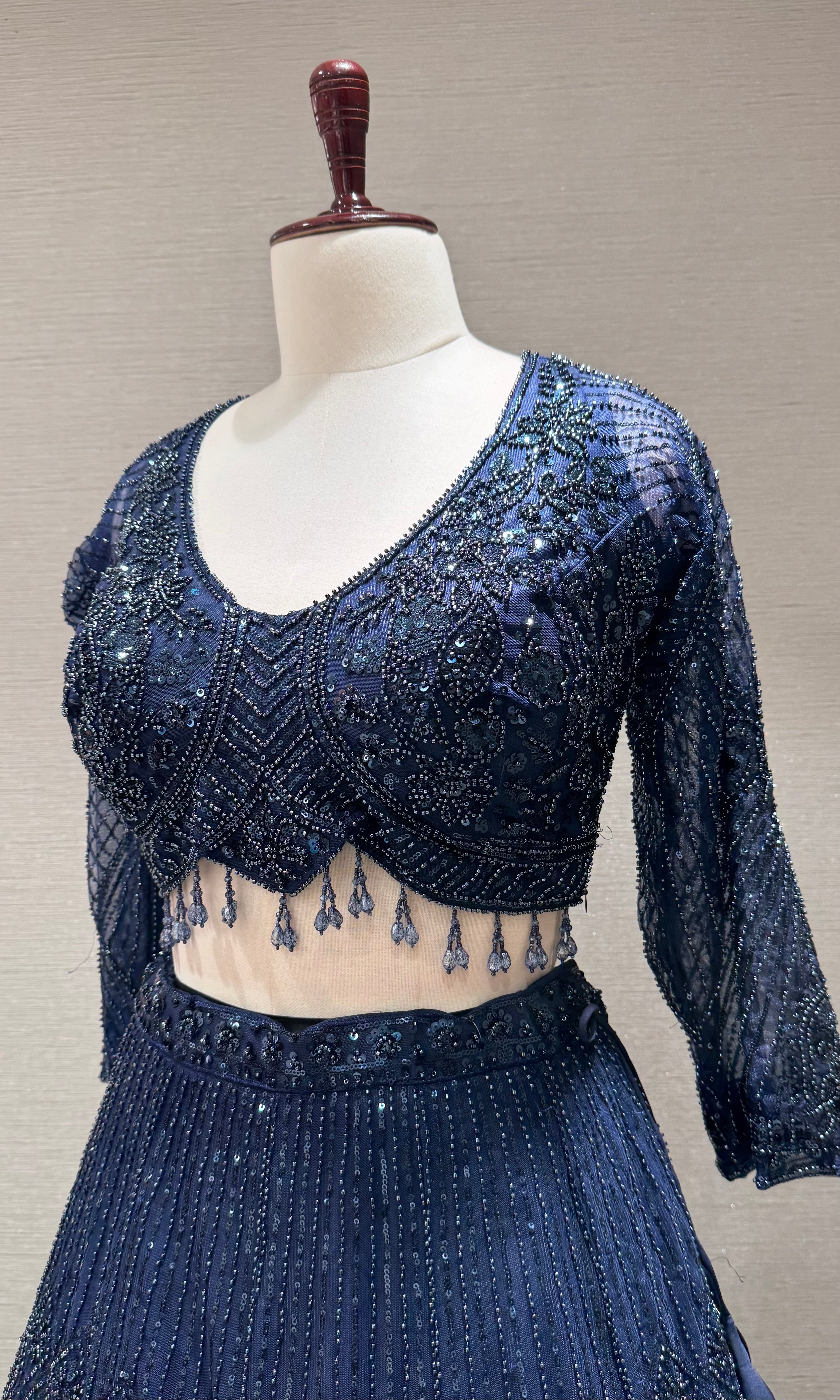 Navy Blue Sequined Lehenga Choli with Net Dupatta