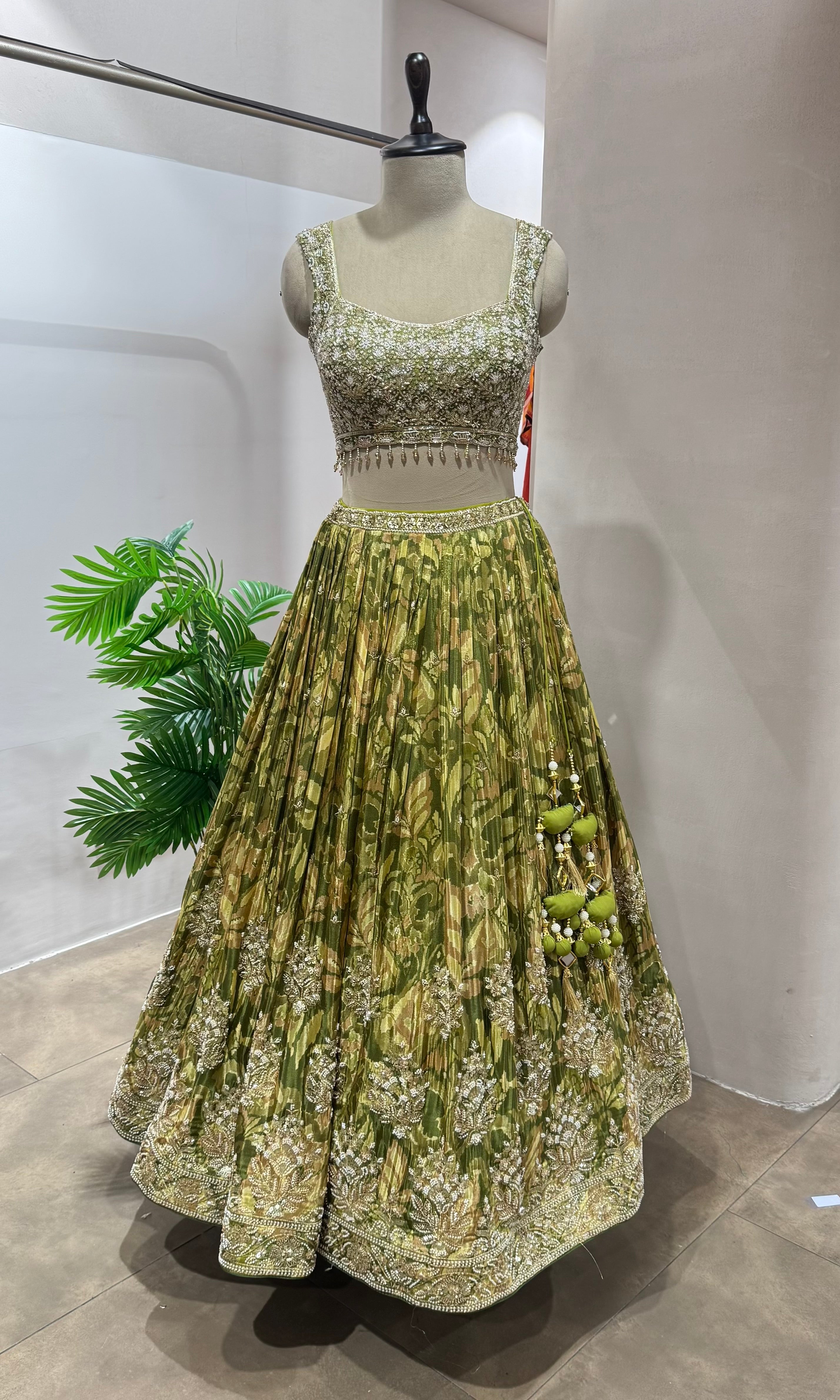 Green FLORAL ETHNIC EMBROIDERY LEHENGA