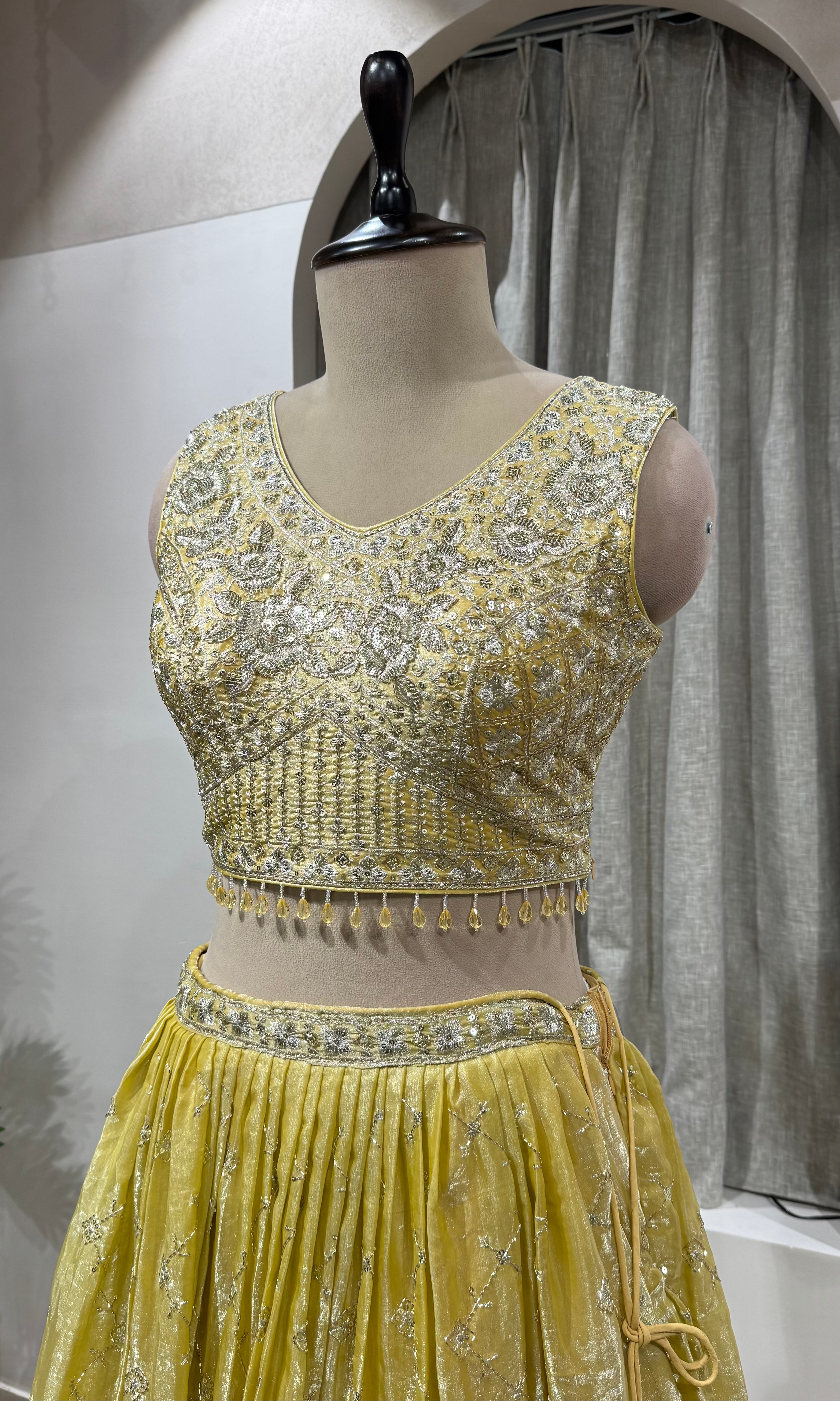 Light Yellow Georgette Lehenga with Silver Border